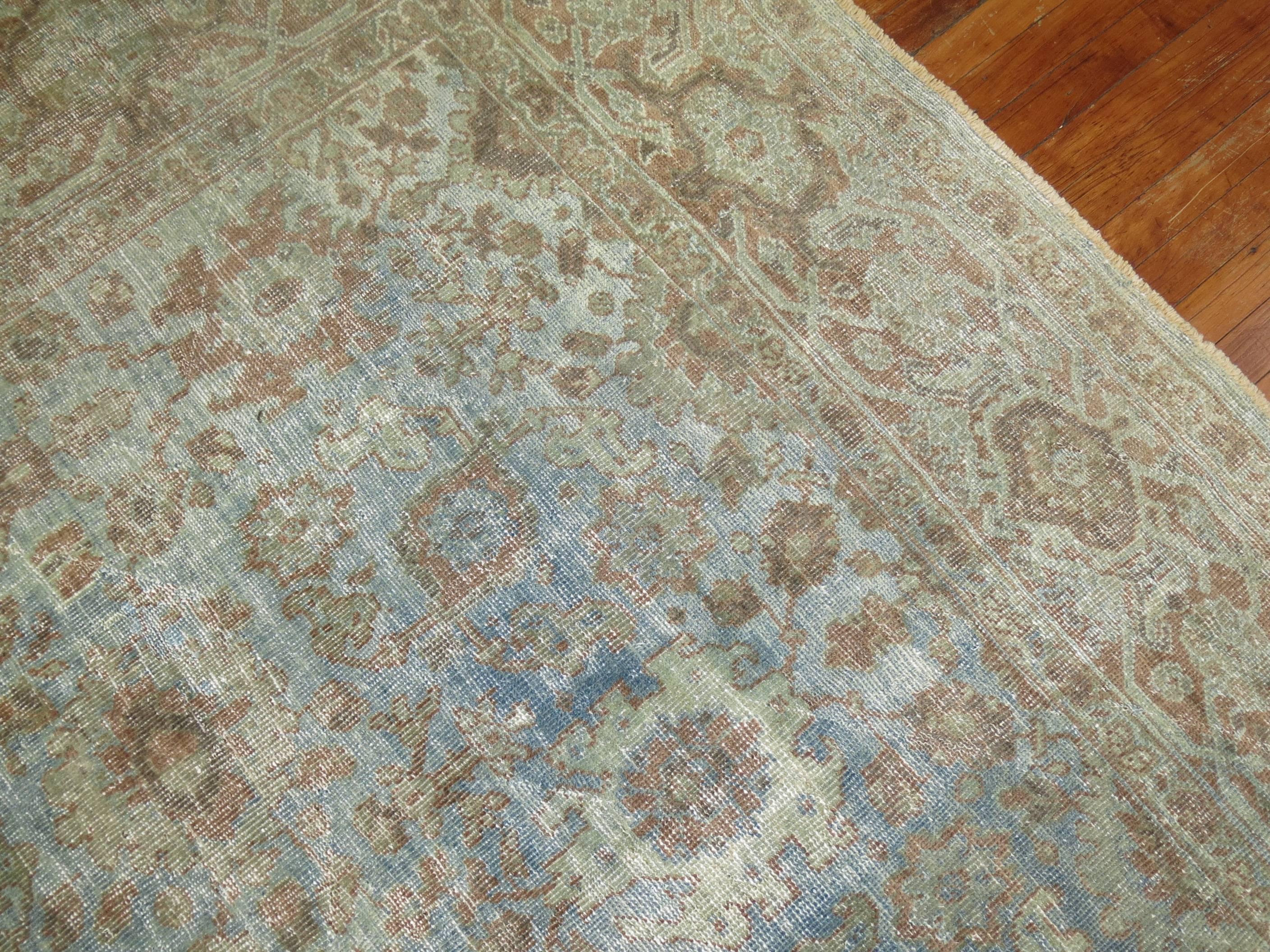 Hand-Woven Antique Persian Mahal Rug in Water Colors For Sale