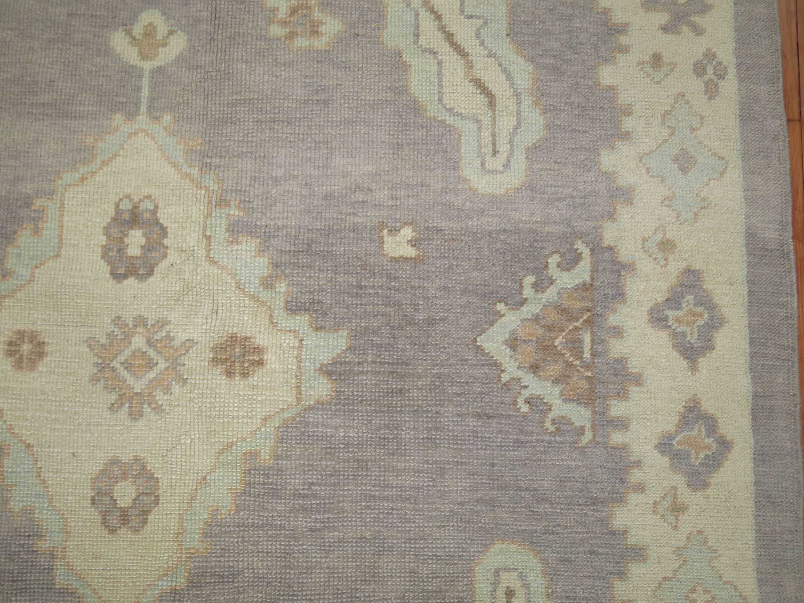 Hand-Knotted Gray Turkish Oushak Rug