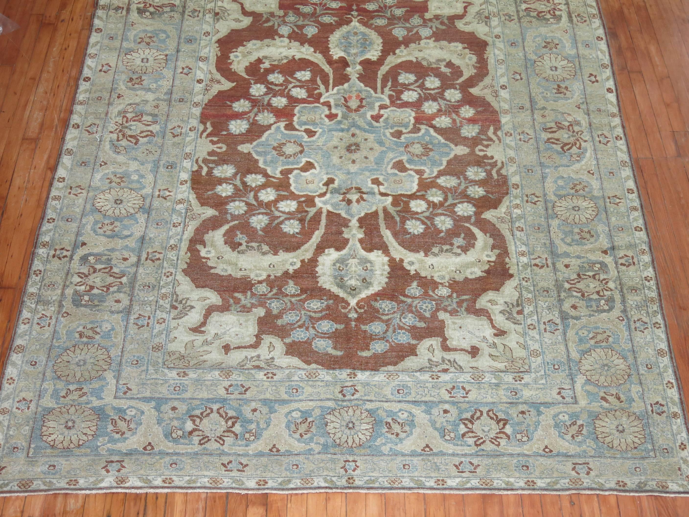 Hand-Knotted Fancy Burgundy Persian Tabriz Rug For Sale