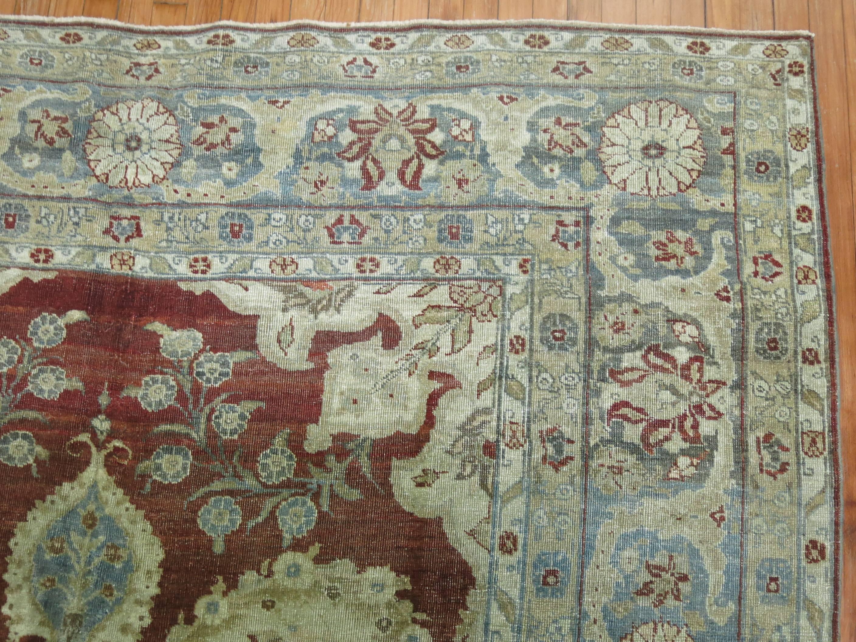 Fancy Burgundy Persian Tabriz Rug In Good Condition For Sale In New York, NY