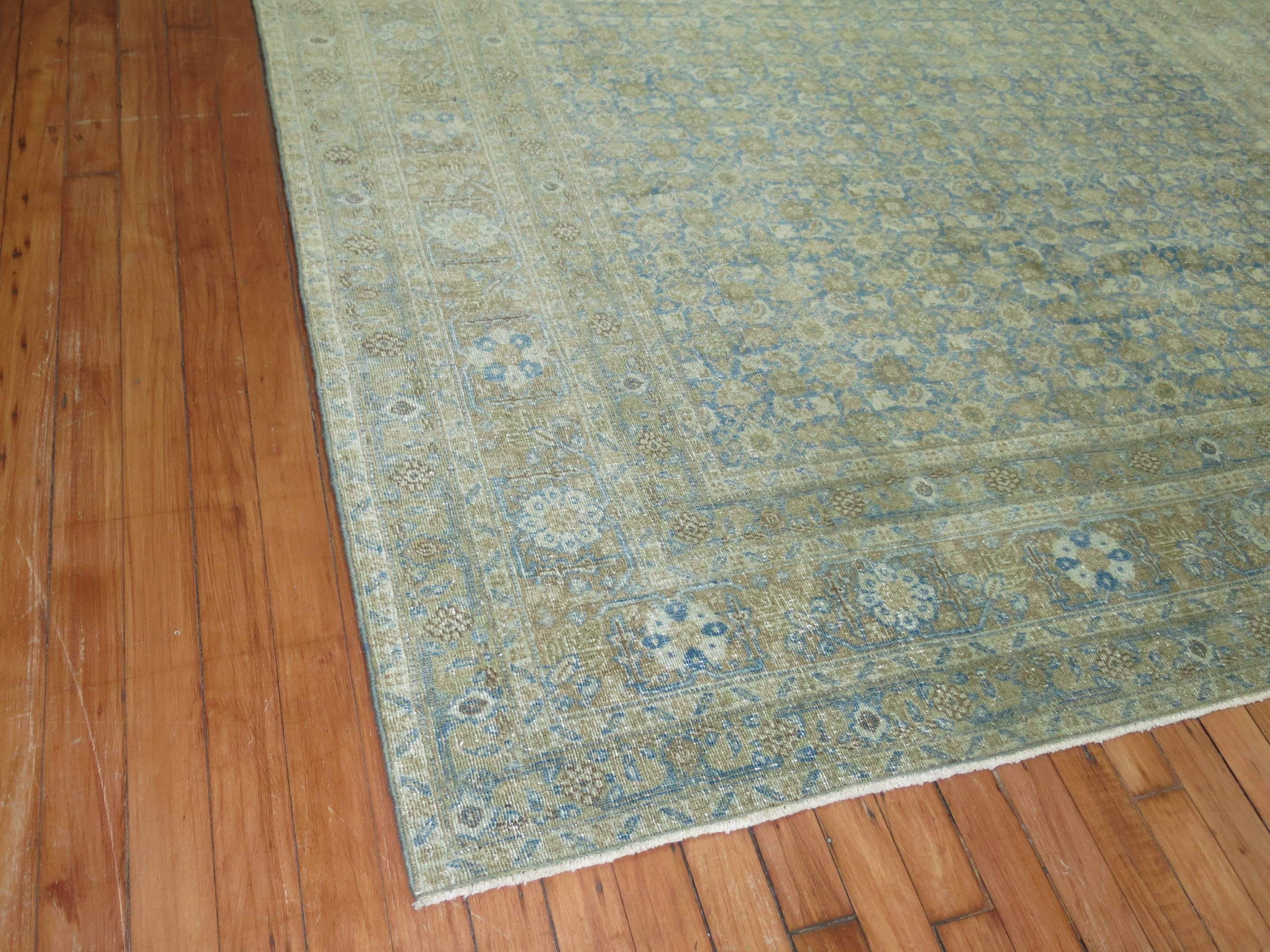 Hand-Knotted Powder Blue Persian Tabriz Rug