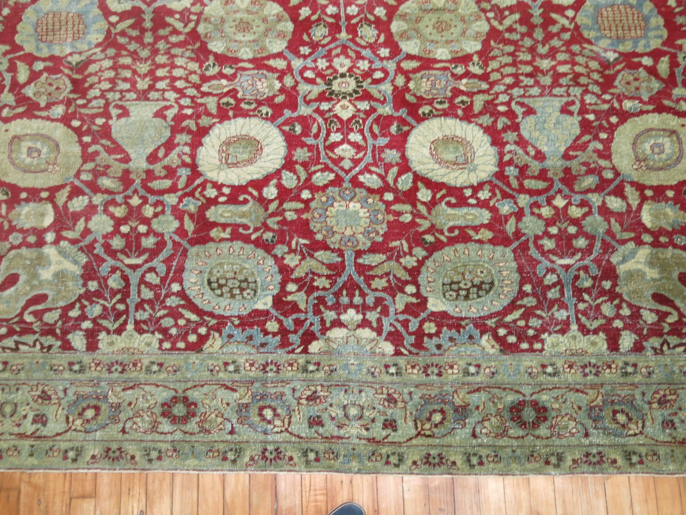 Vittoriano Zabihi Collection Tappeto Tabriz Cinese Rosso Tradizionale Antico Persiano in vendita