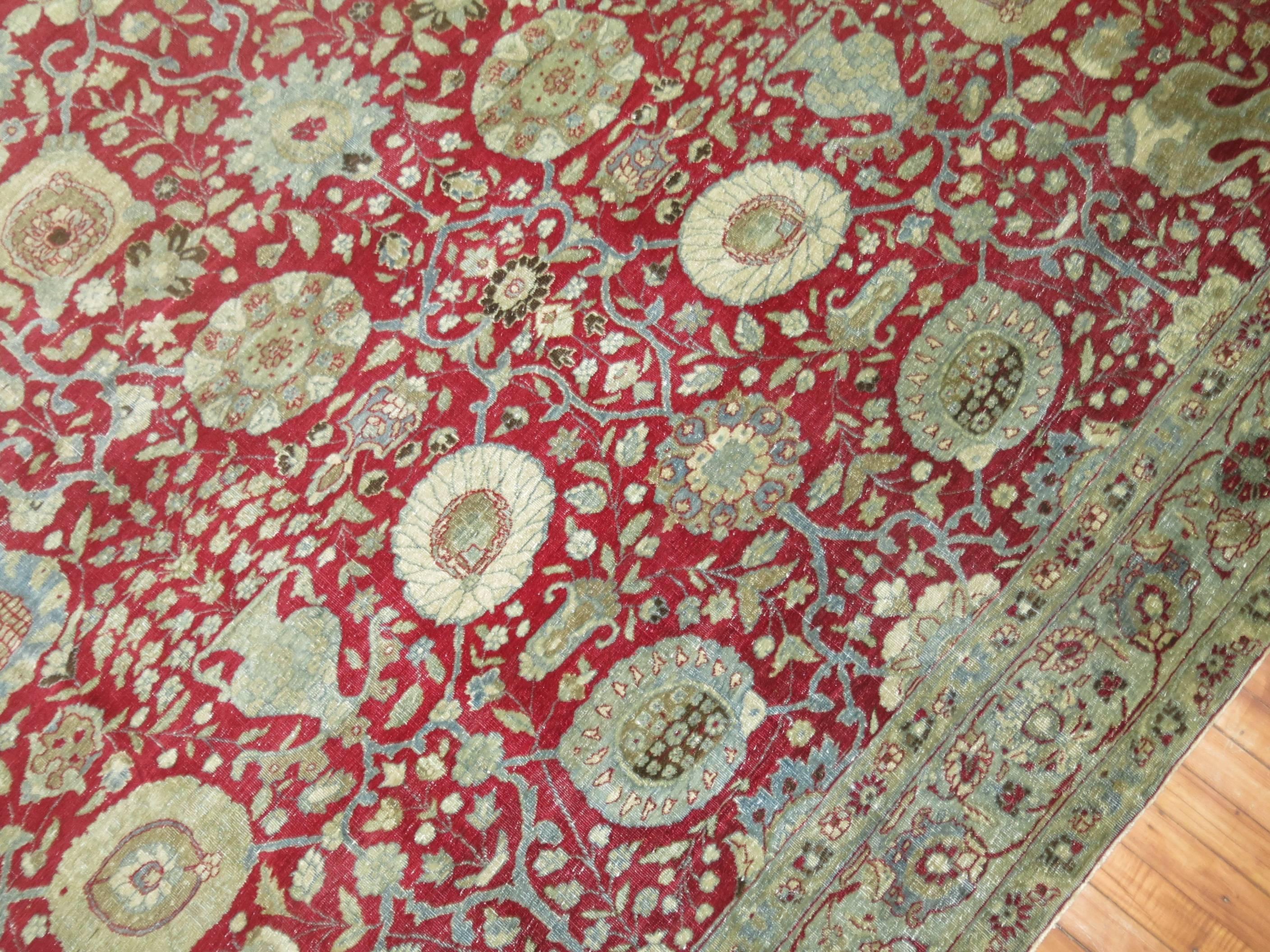 Annodato a mano Zabihi Collection Tappeto Tabriz Cinese Rosso Tradizionale Antico Persiano in vendita