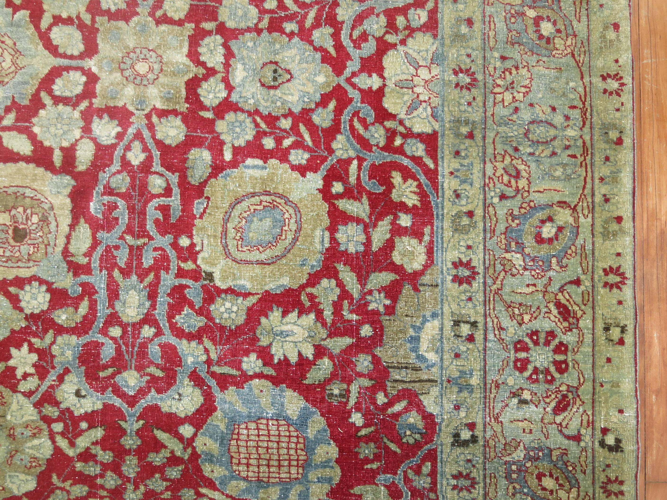 20th Century Chinese Red Room Size Traditional Antique Persian Tabriz Rug For Sale