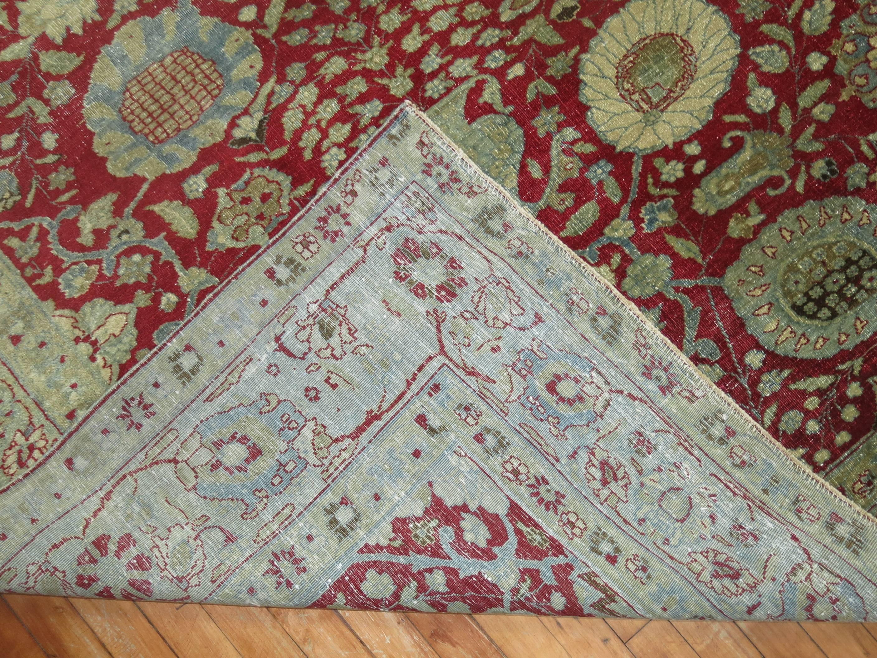 Chinese Red Room Size Traditional Antique Persian Tabriz Rug In Good Condition For Sale In New York, NY