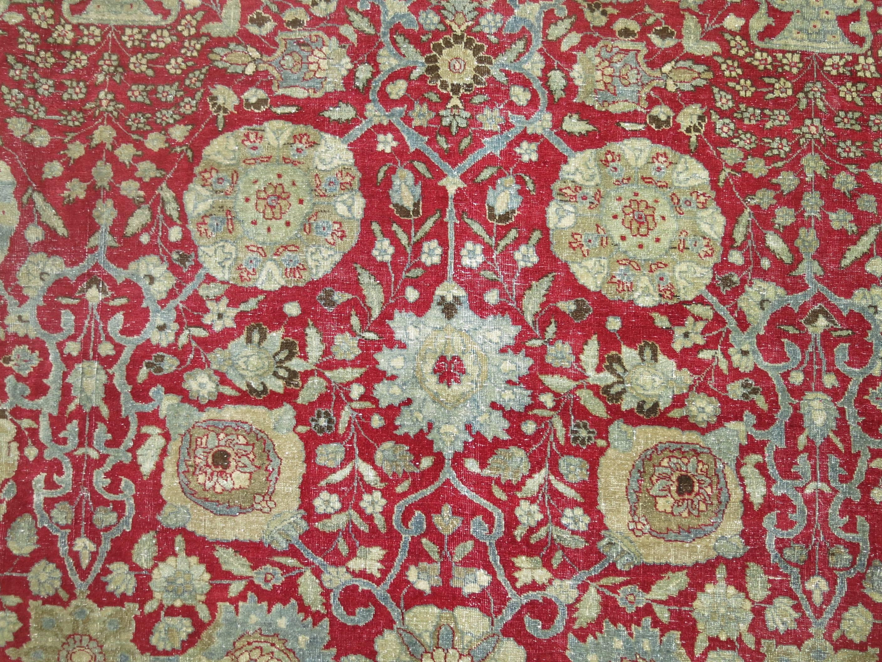 Chinese Red Room Size Traditional Antique Persian Tabriz Rug For Sale 1