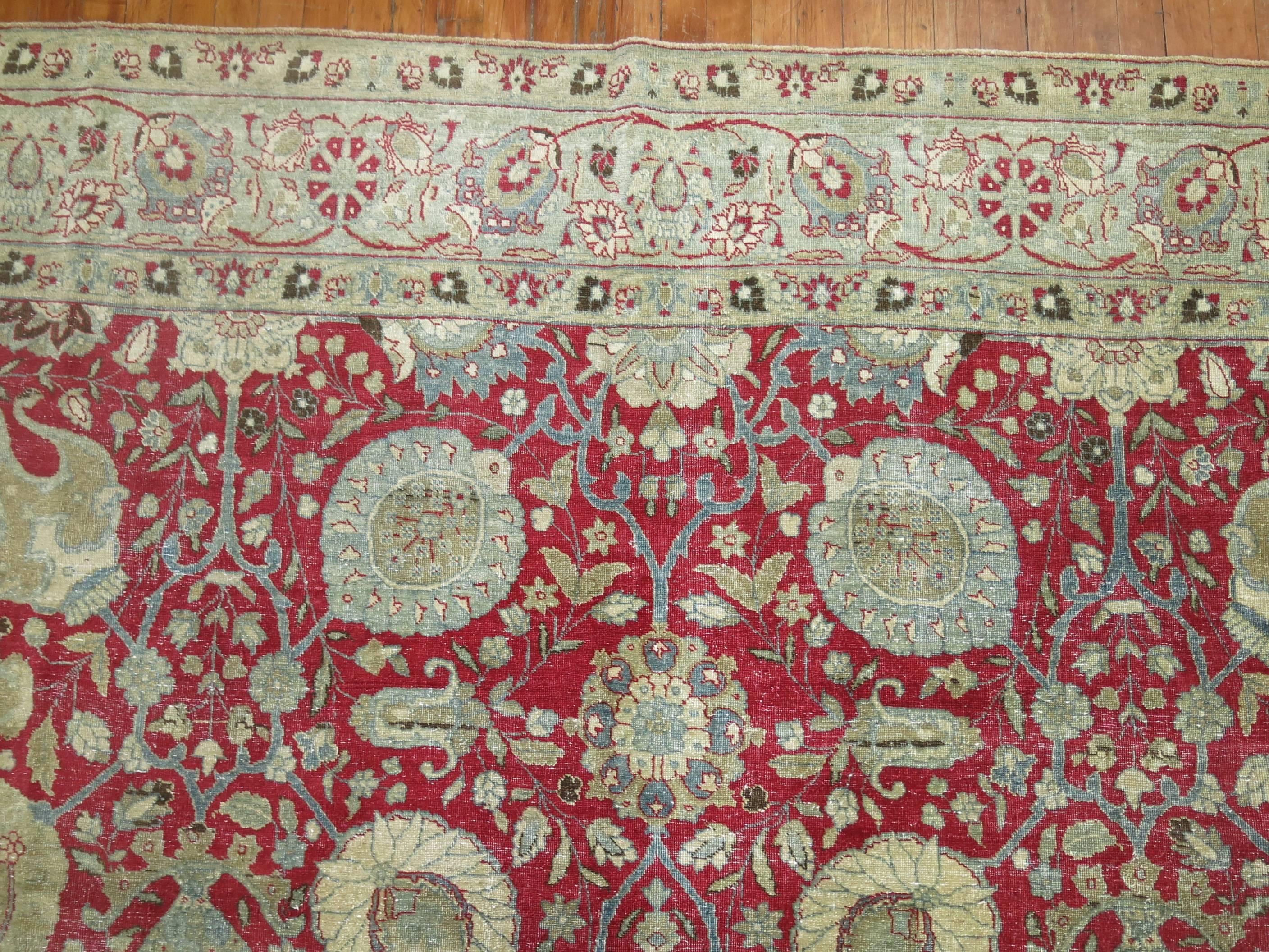 Lana Zabihi Collection Tappeto Tabriz Cinese Rosso Tradizionale Antico Persiano in vendita