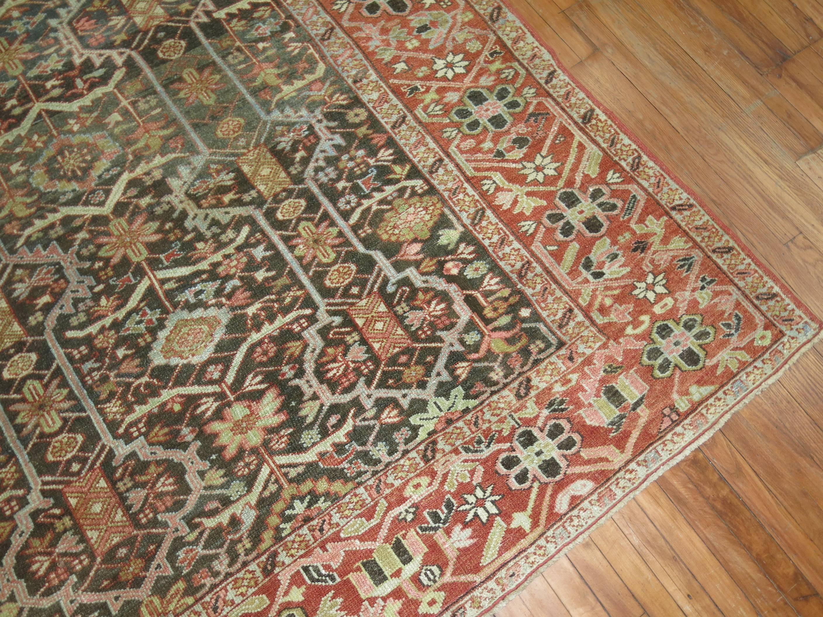 Hand-Woven Antique Persian Heriz Decorative Rug For Sale