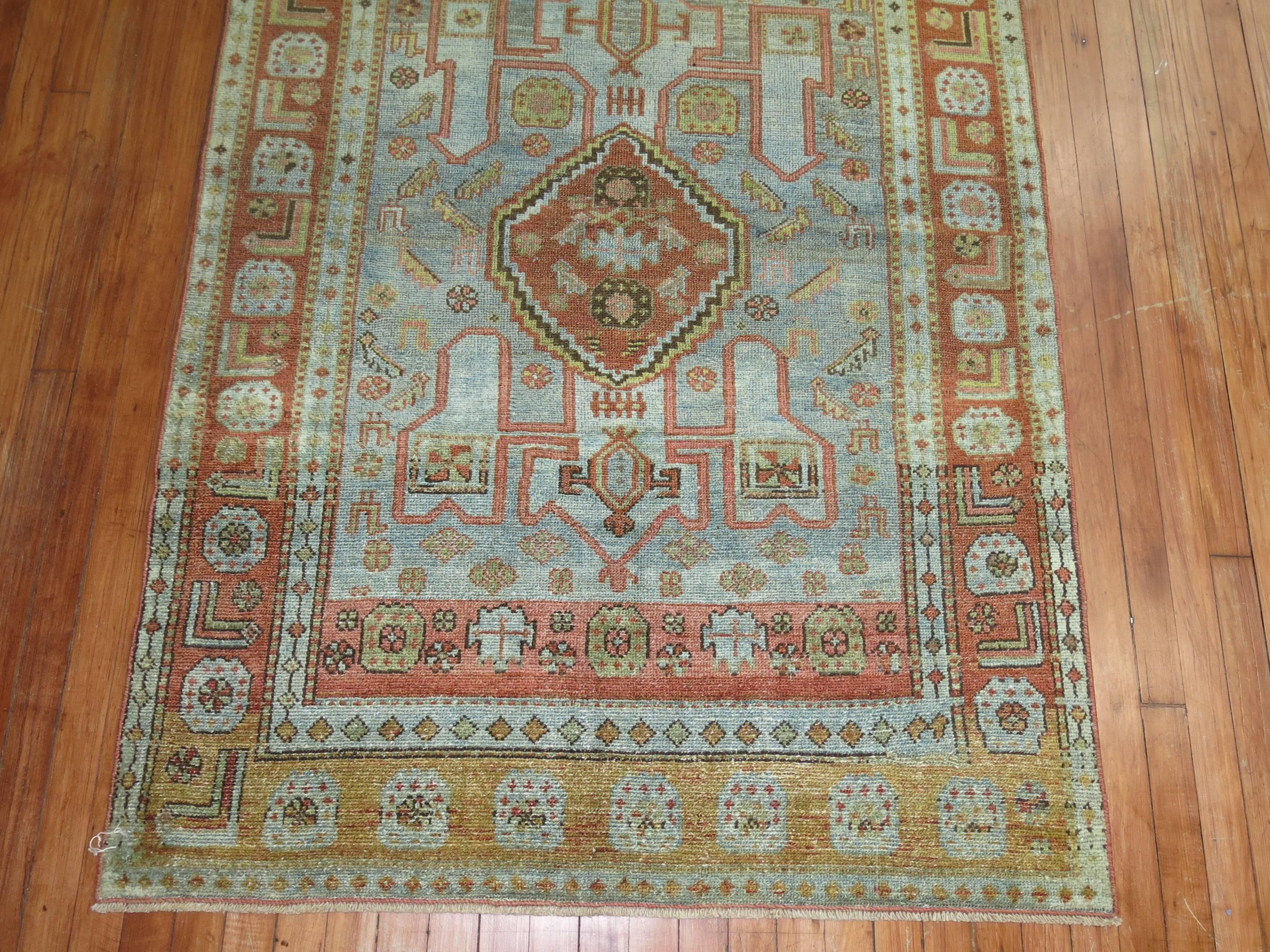 Hand-Knotted Whimsical Persian Malayer Gray Blue Terraccotta Pink 20th Century Rug