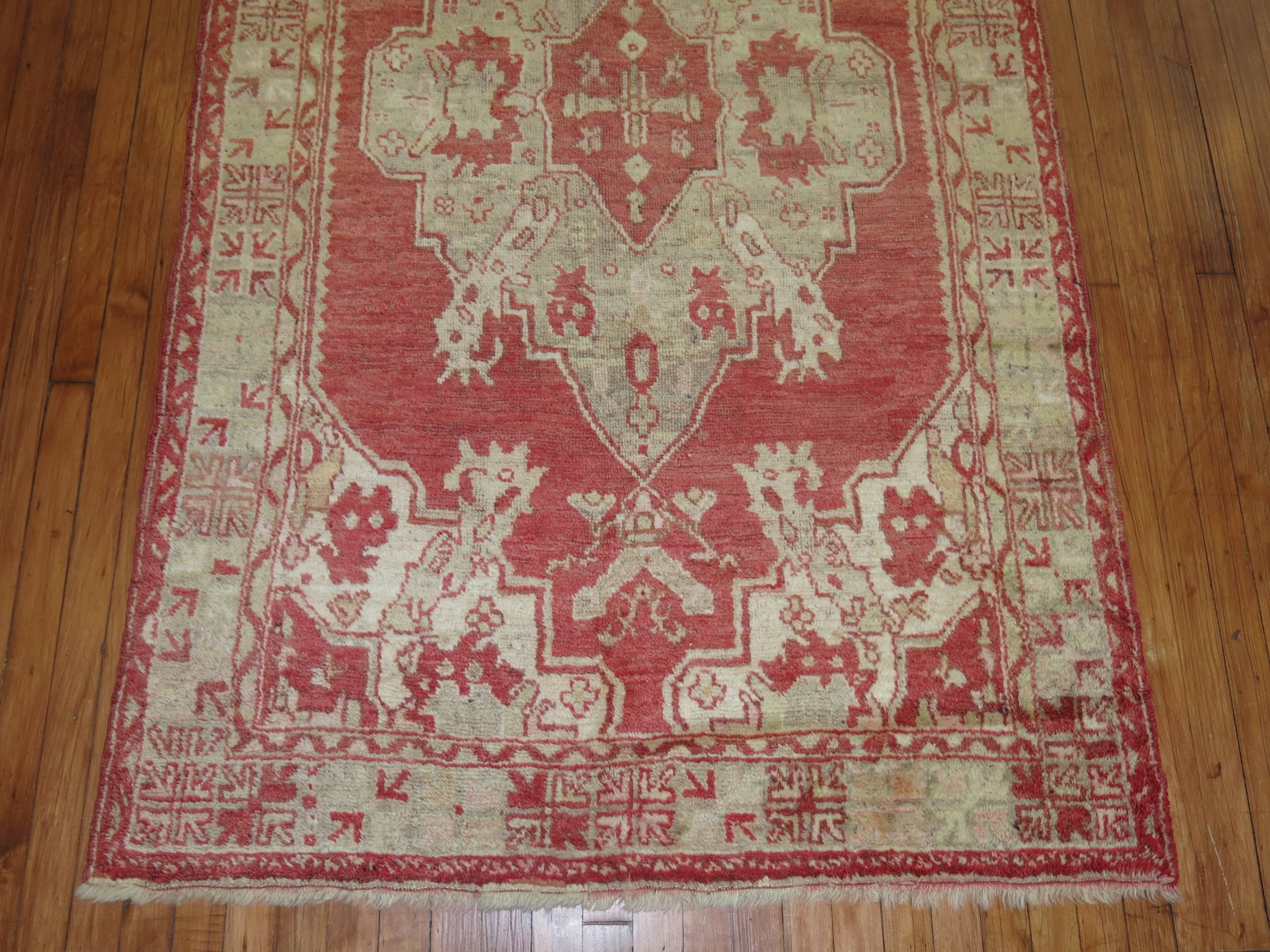 Agra Watermelon Red Antique Oushak 20th Century Rug For Sale