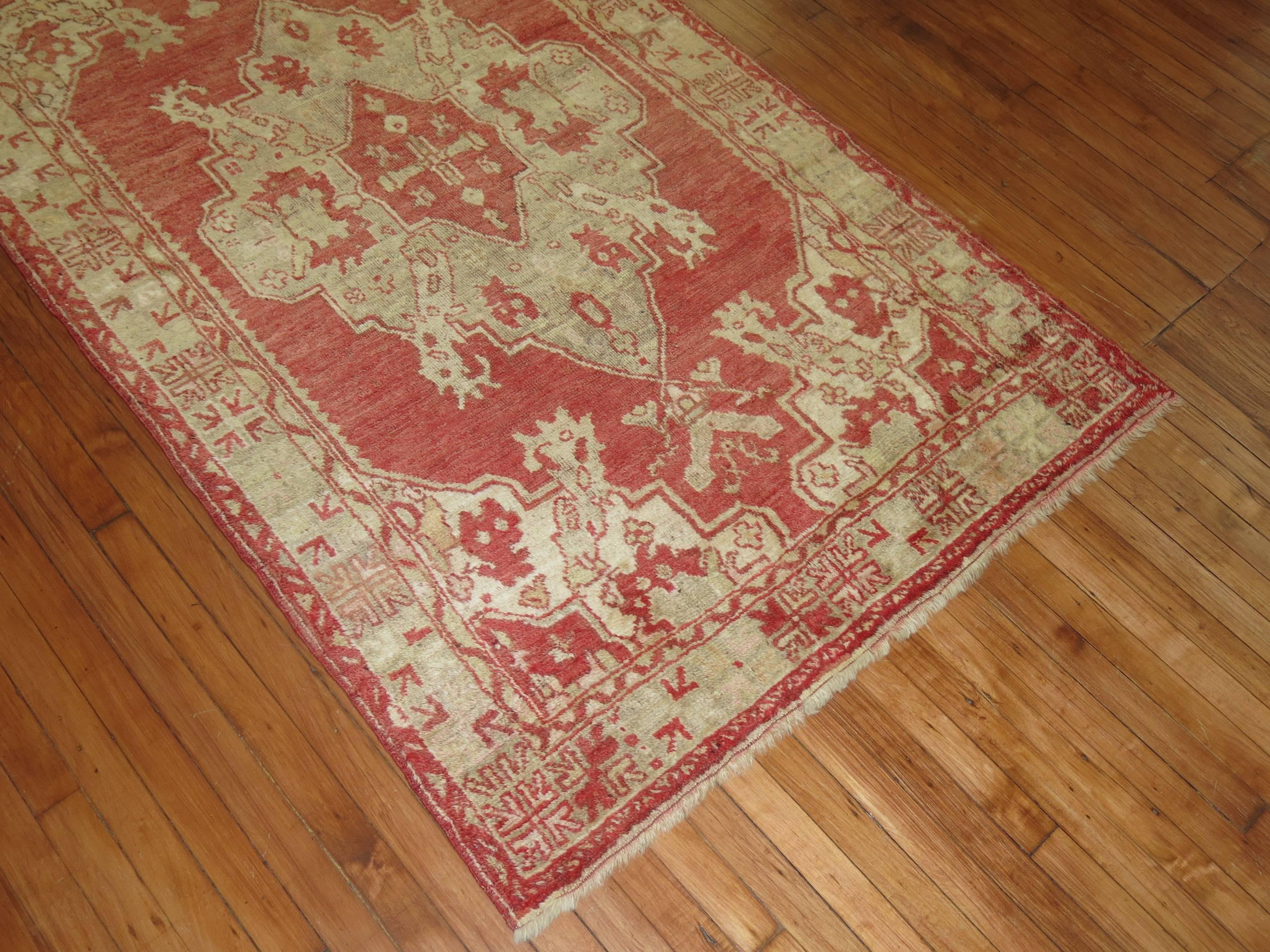 Turkish Watermelon Red Antique Oushak 20th Century Rug For Sale
