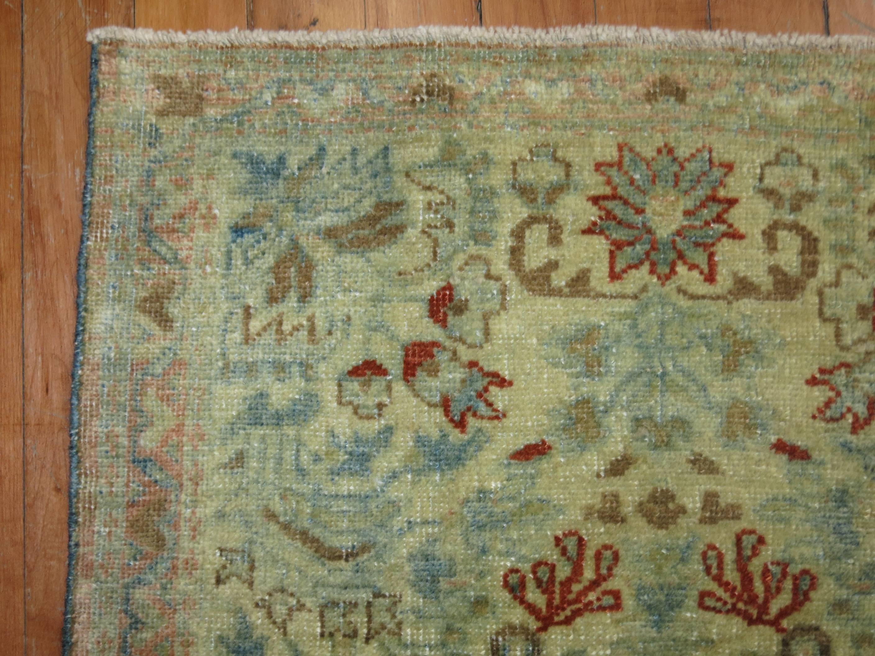 Tabriz Sea Foam Antique Persian Rug Mat For Sale