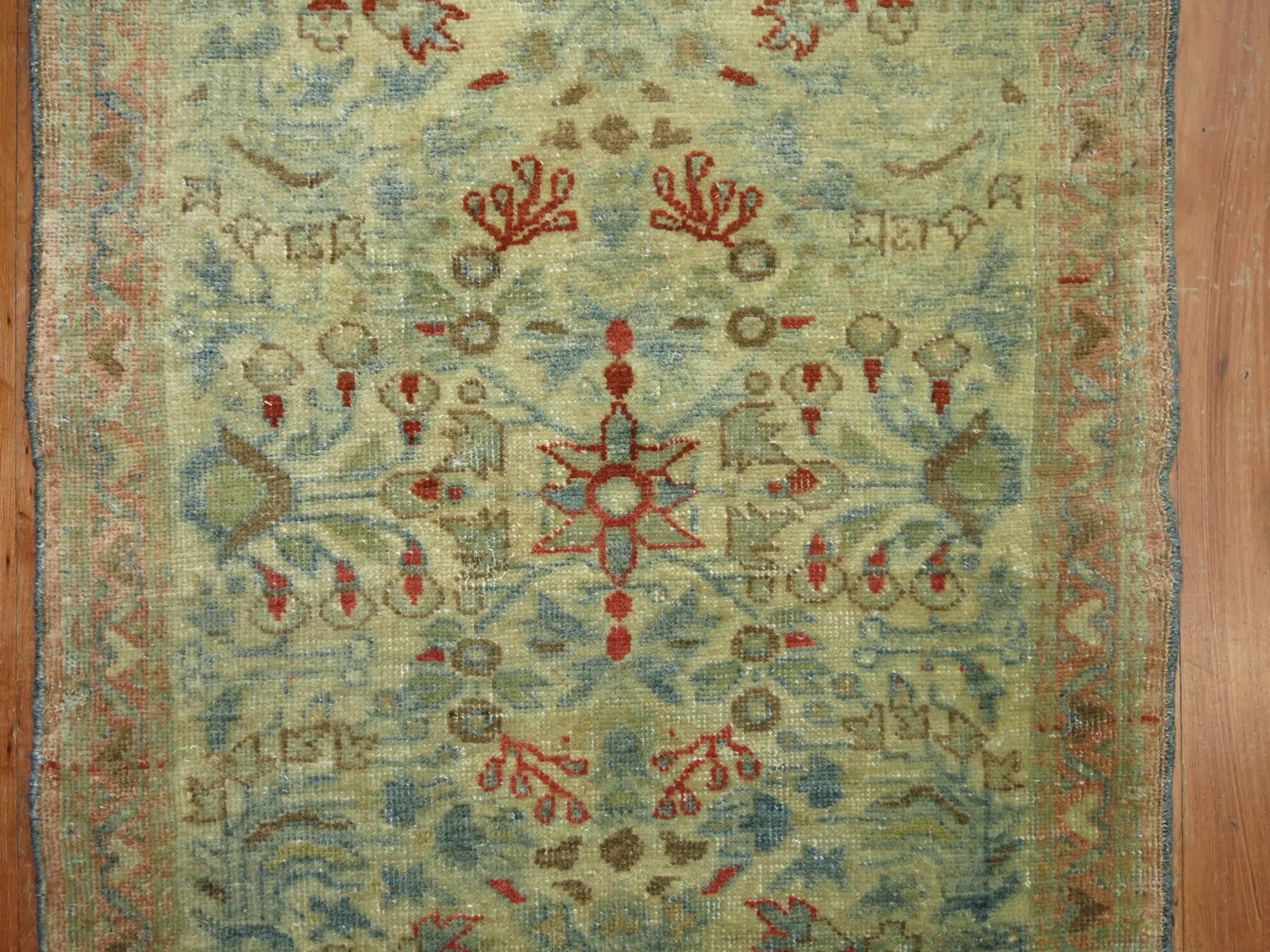 Sea Foam Antique Persian Rug Mat In Good Condition For Sale In New York, NY