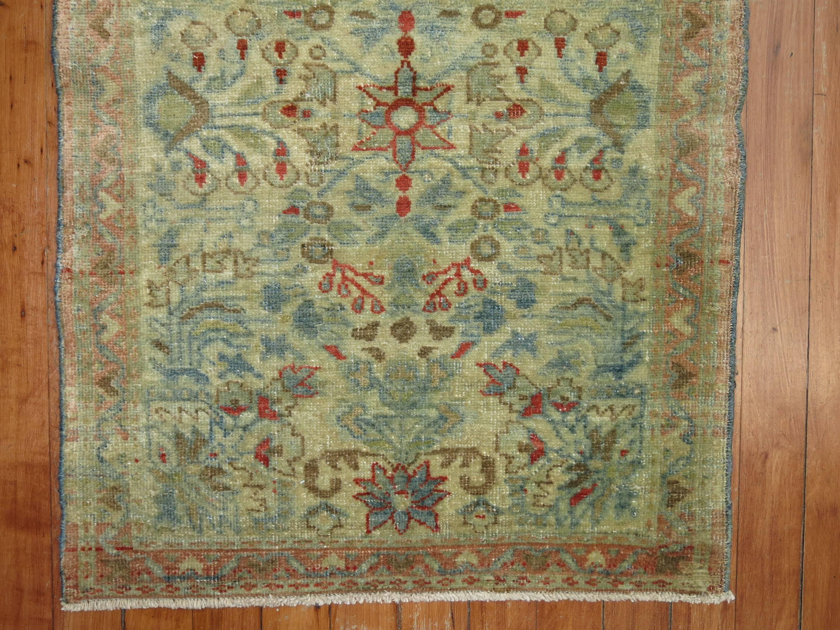 Hand-Knotted Sea Foam Antique Persian Rug Mat For Sale