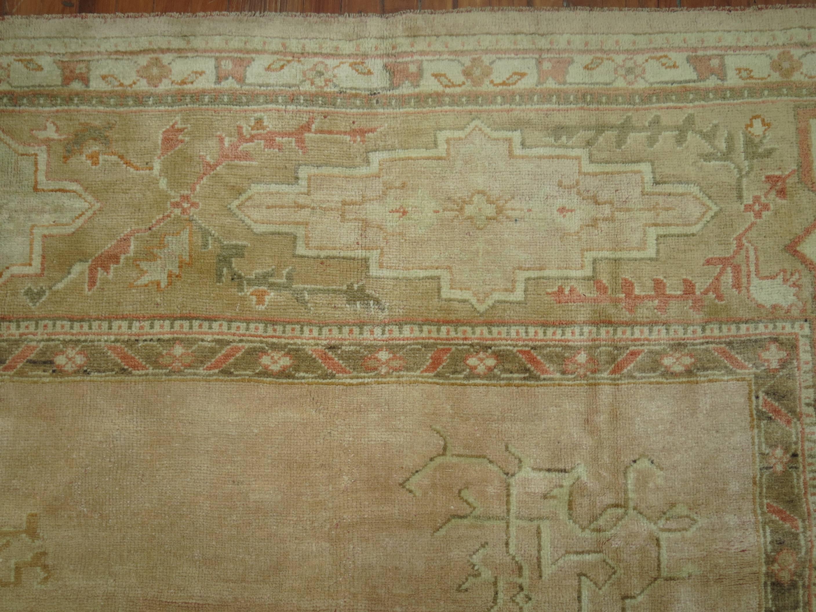 Zabihi Collection Light Pink Antique Turkish Oushak Oversize Rug For Sale 1