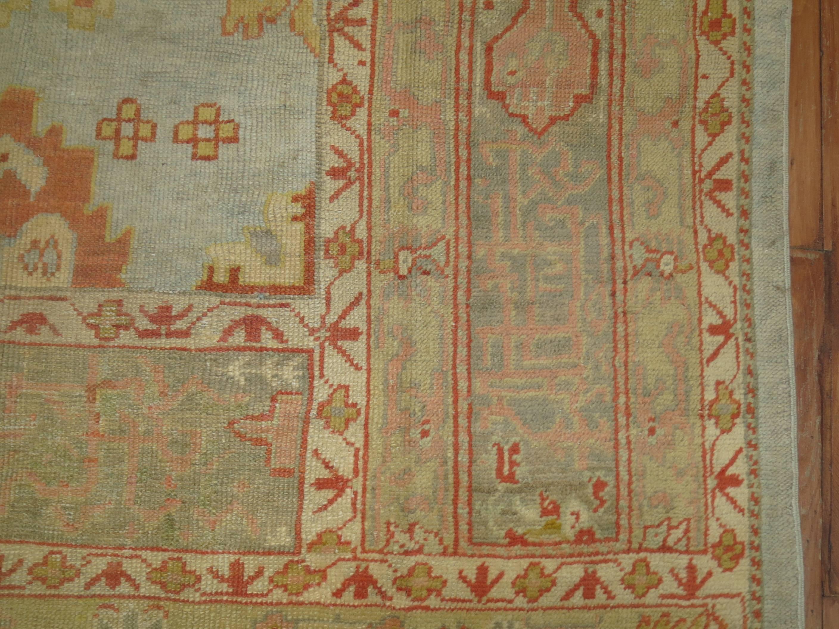An early 20th century antique Turkish Oushak in predominant powder blue


Turkish Oushak rugs have become the one of the top decorative rugs of choice for many of the top interior designers and architects around the world today. They are not the