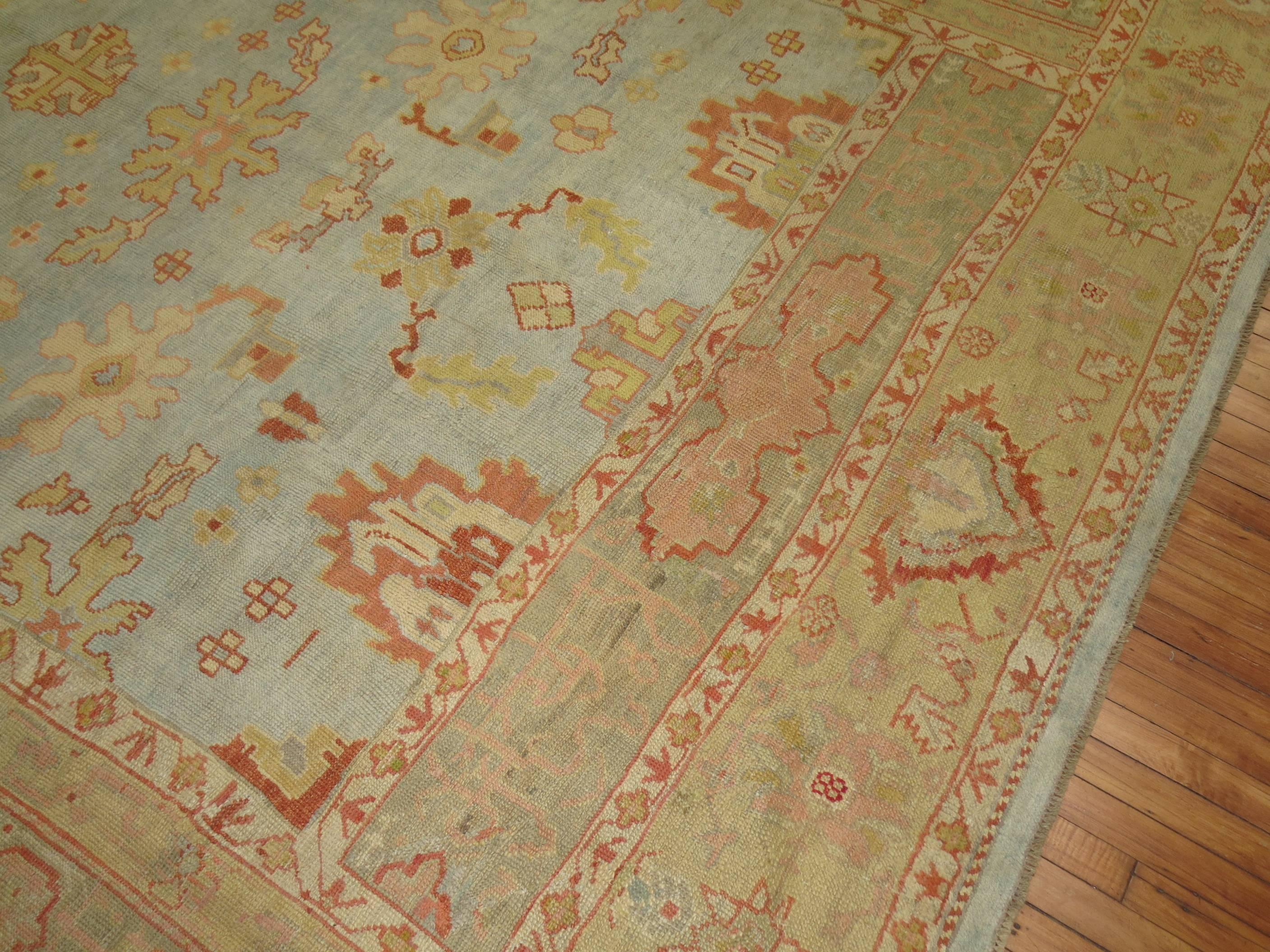 Blue Antique Turkish Oushak Rug In Excellent Condition For Sale In New York, NY