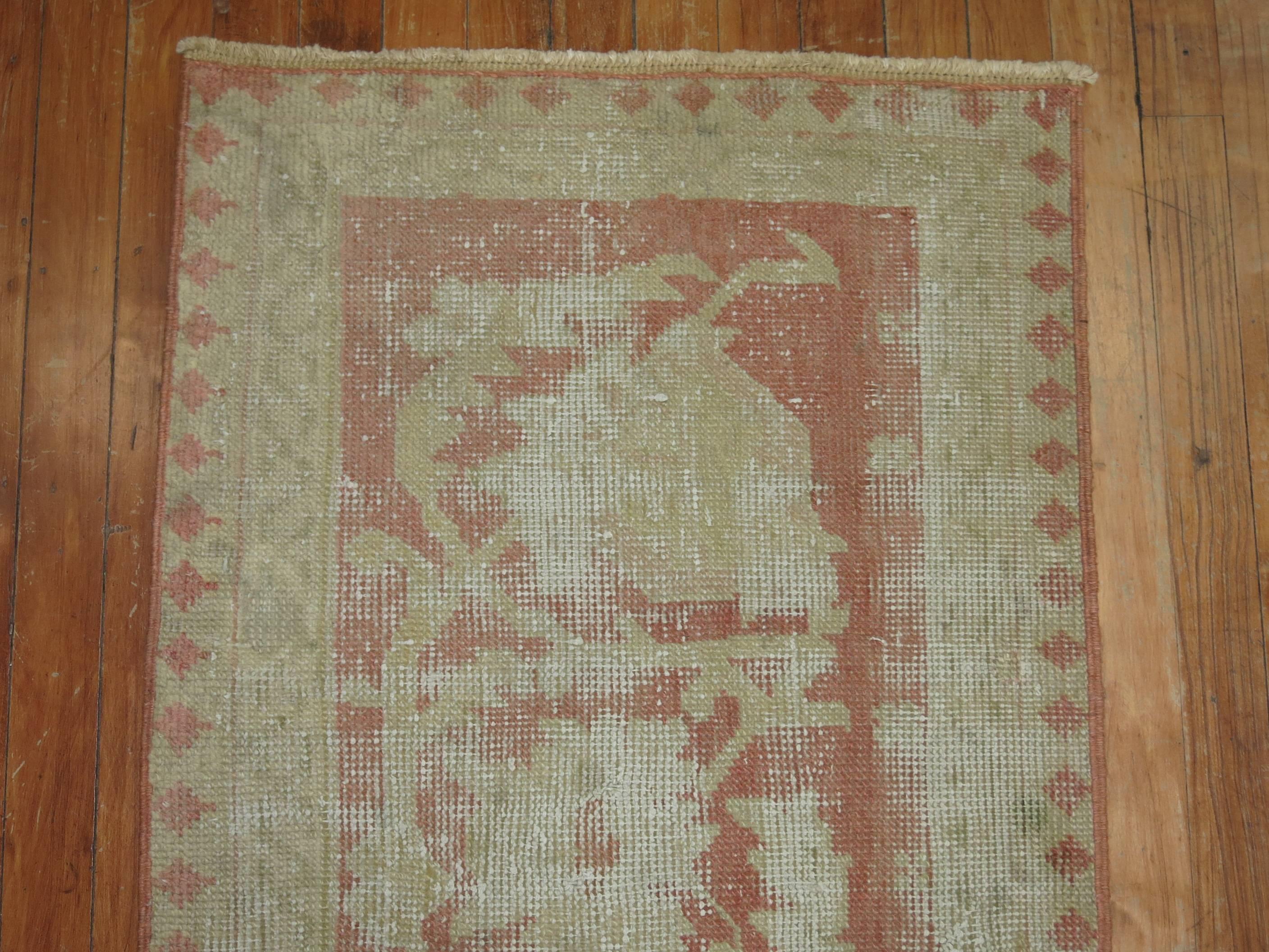 Soft Pink  Antique Oushak Runner In Distressed Condition For Sale In New York, NY