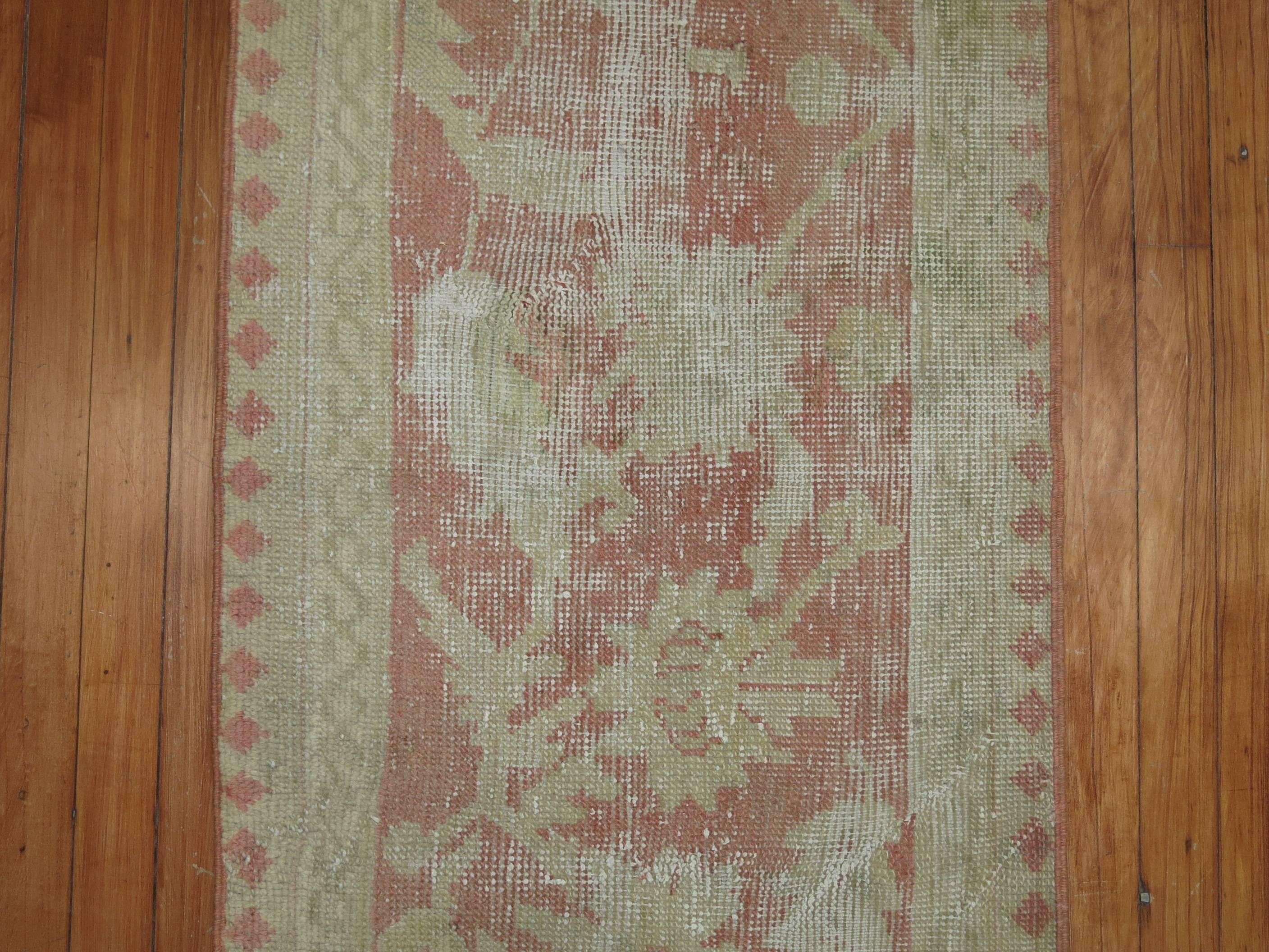 20th Century Soft Pink  Antique Oushak Runner For Sale