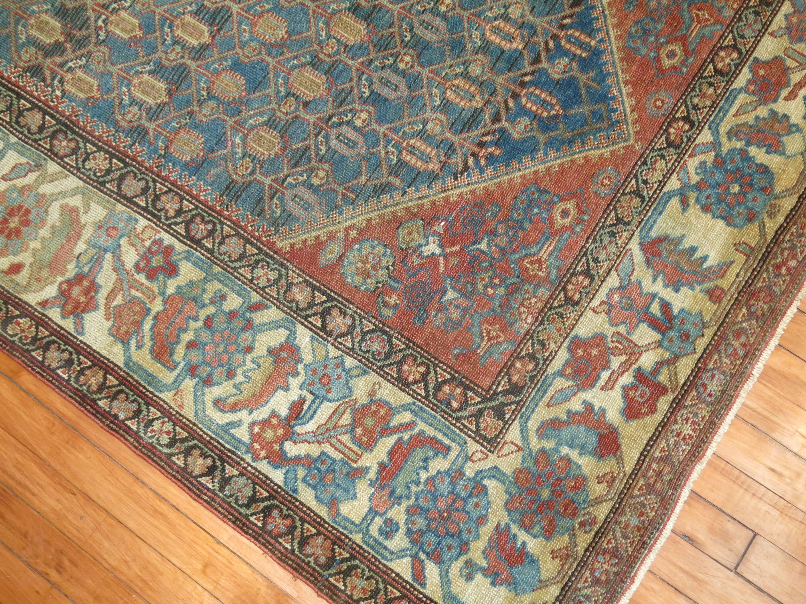 Rustic Blue Rust Antique Persian Malayer Rug In Good Condition In New York, NY