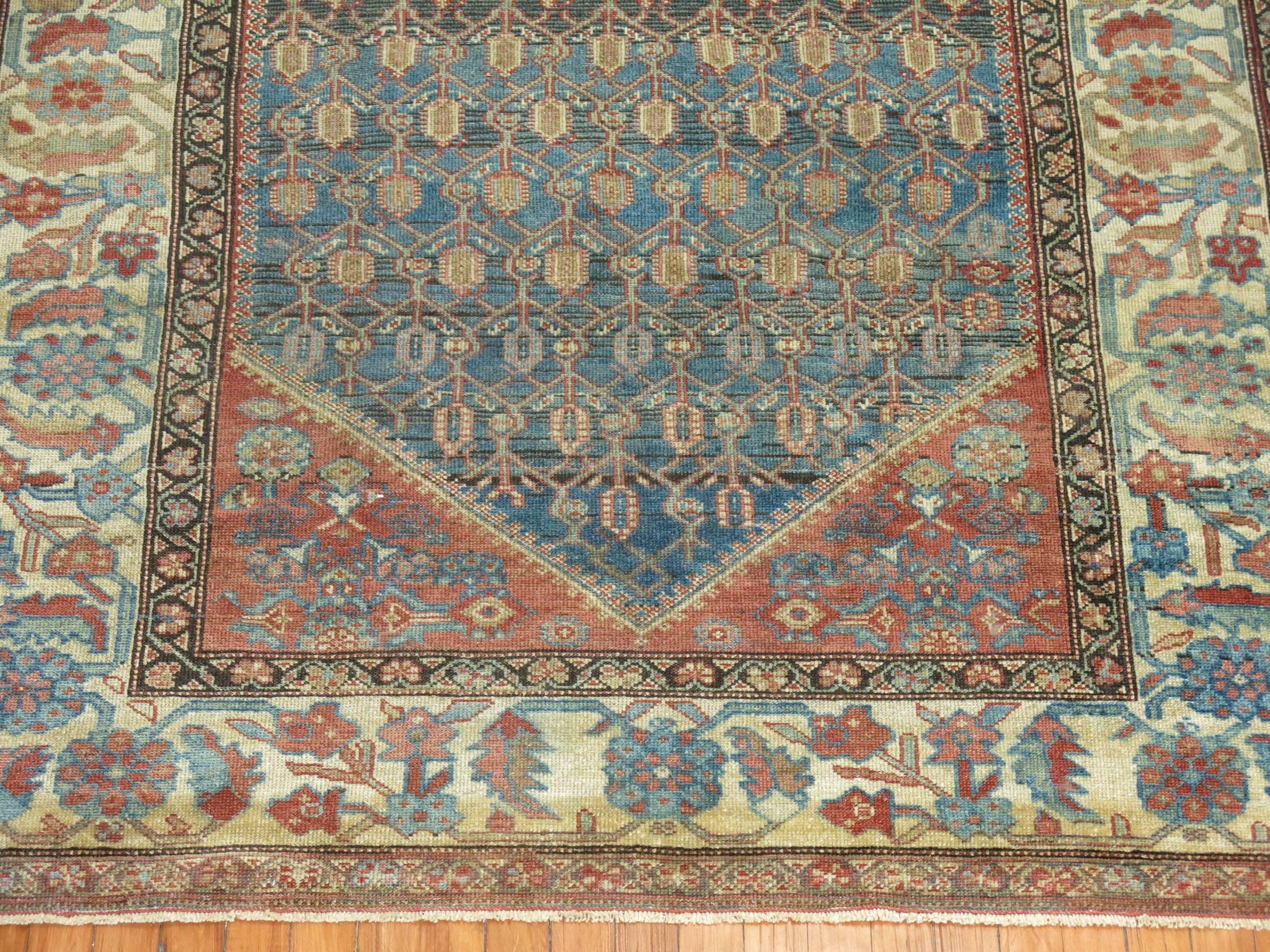 Wool Rustic Blue Rust Antique Persian Malayer Rug
