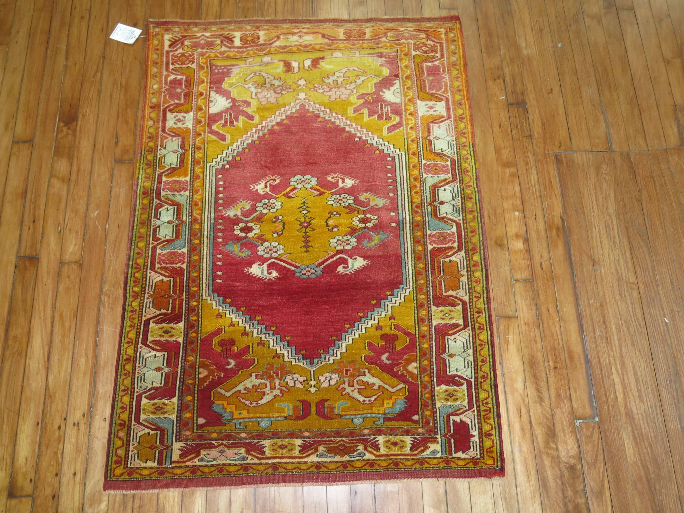 Hand-Knotted Antique Turkish Scatter Throw Size Rug