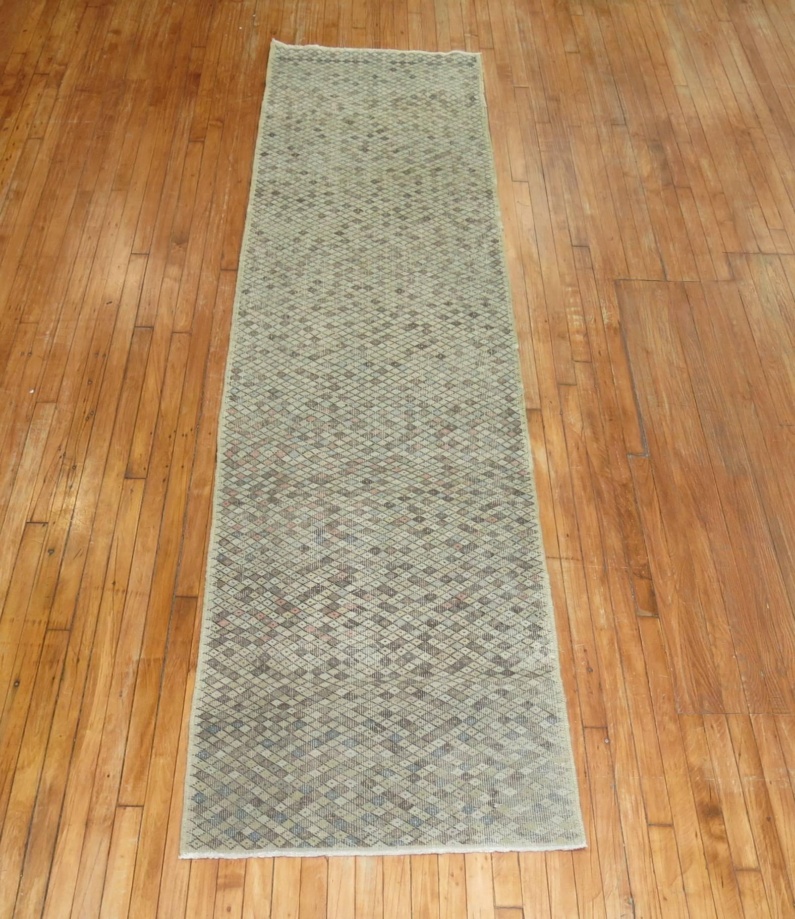 Neutral Color Turkish Runner with an all-over mini-diamond motif throughout in earth tones

2'10'' x 10'10''