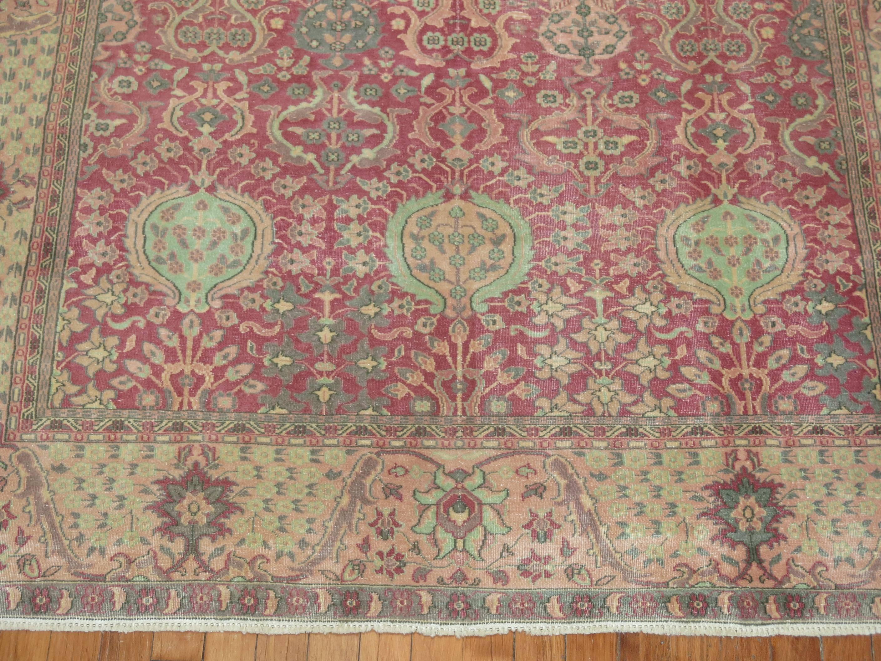 Hand-Knotted Fuschia Pink Vintage Indian Rug For Sale