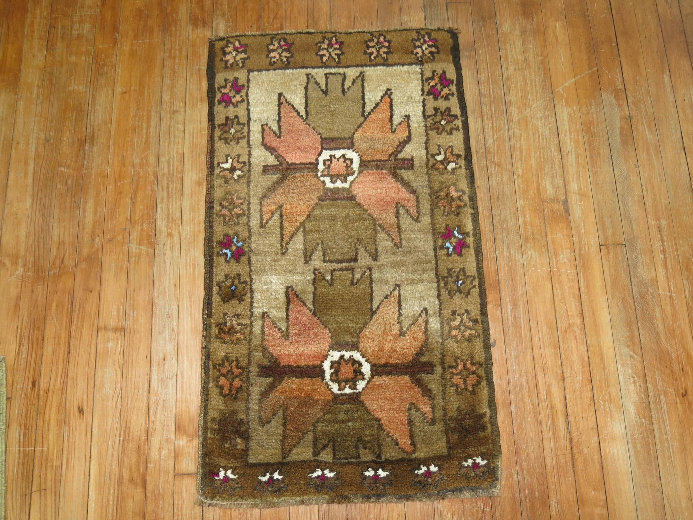 Plush pile mid-20th century Turkish Kars rug.

2' x 3'6''