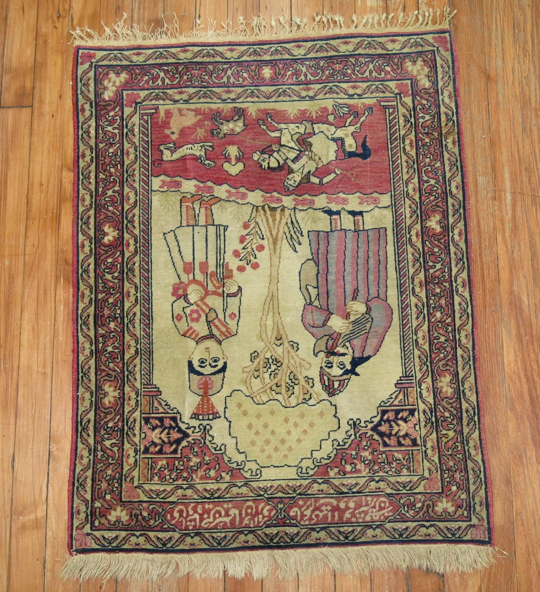 An early 20th century Lavar Kerman Pictorial rug originally given as a possible dowry gift. "Happy Persian New Year is in-scripted on 1 end".