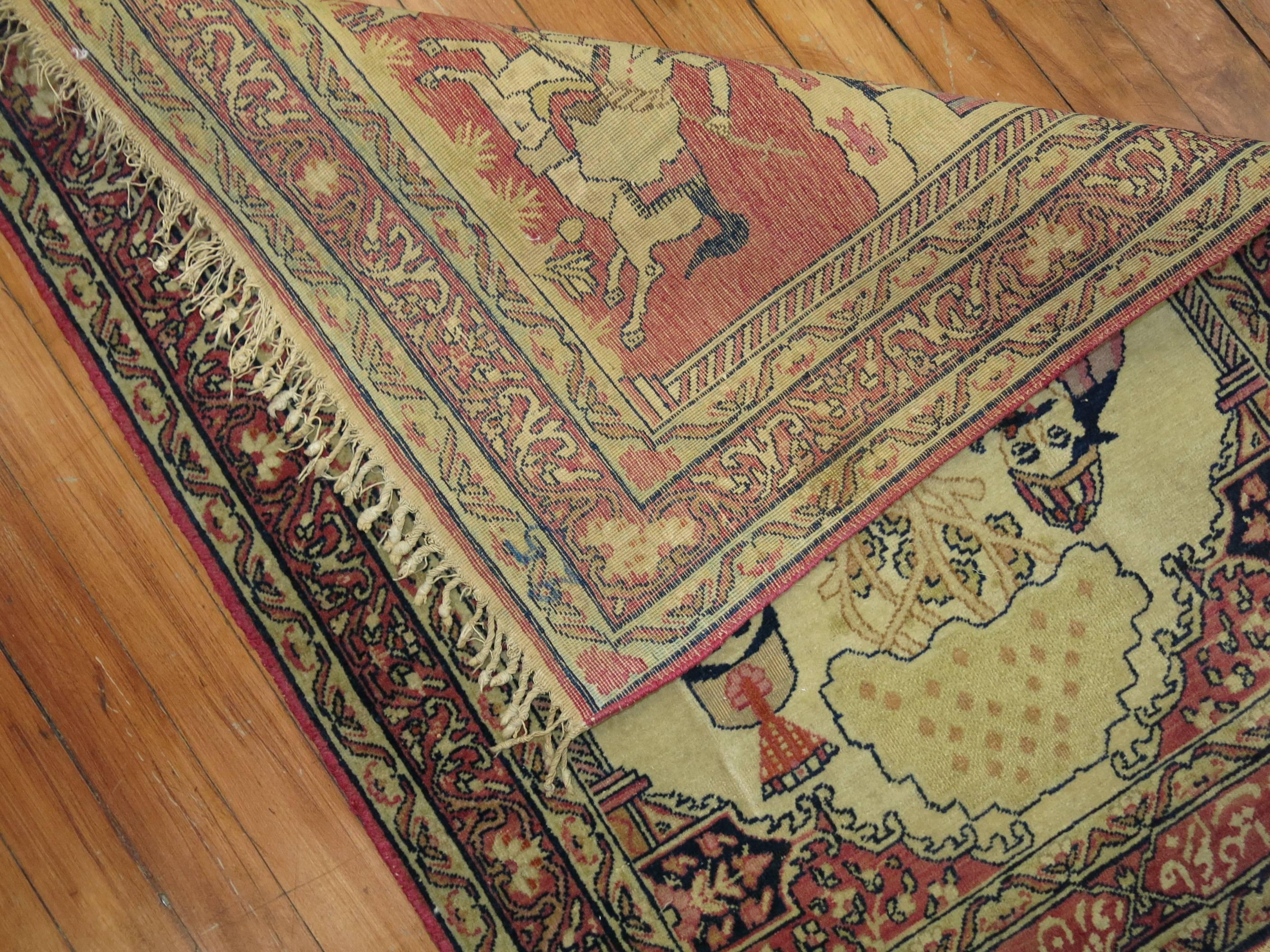 Pictorial Antique Lavar Kerman Rug In Excellent Condition In New York, NY