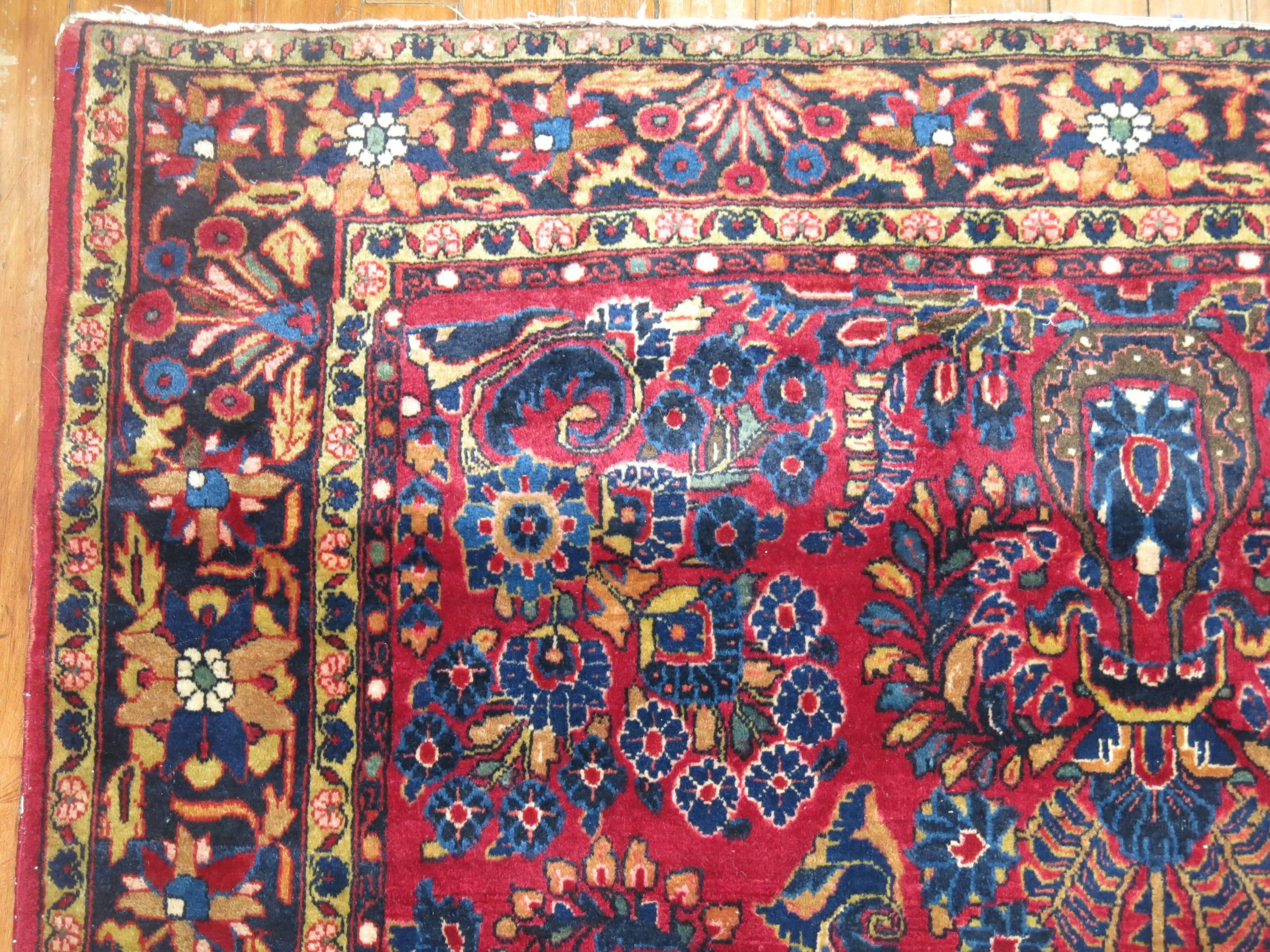 Hand-Woven Antique Persian Sarouk Rug