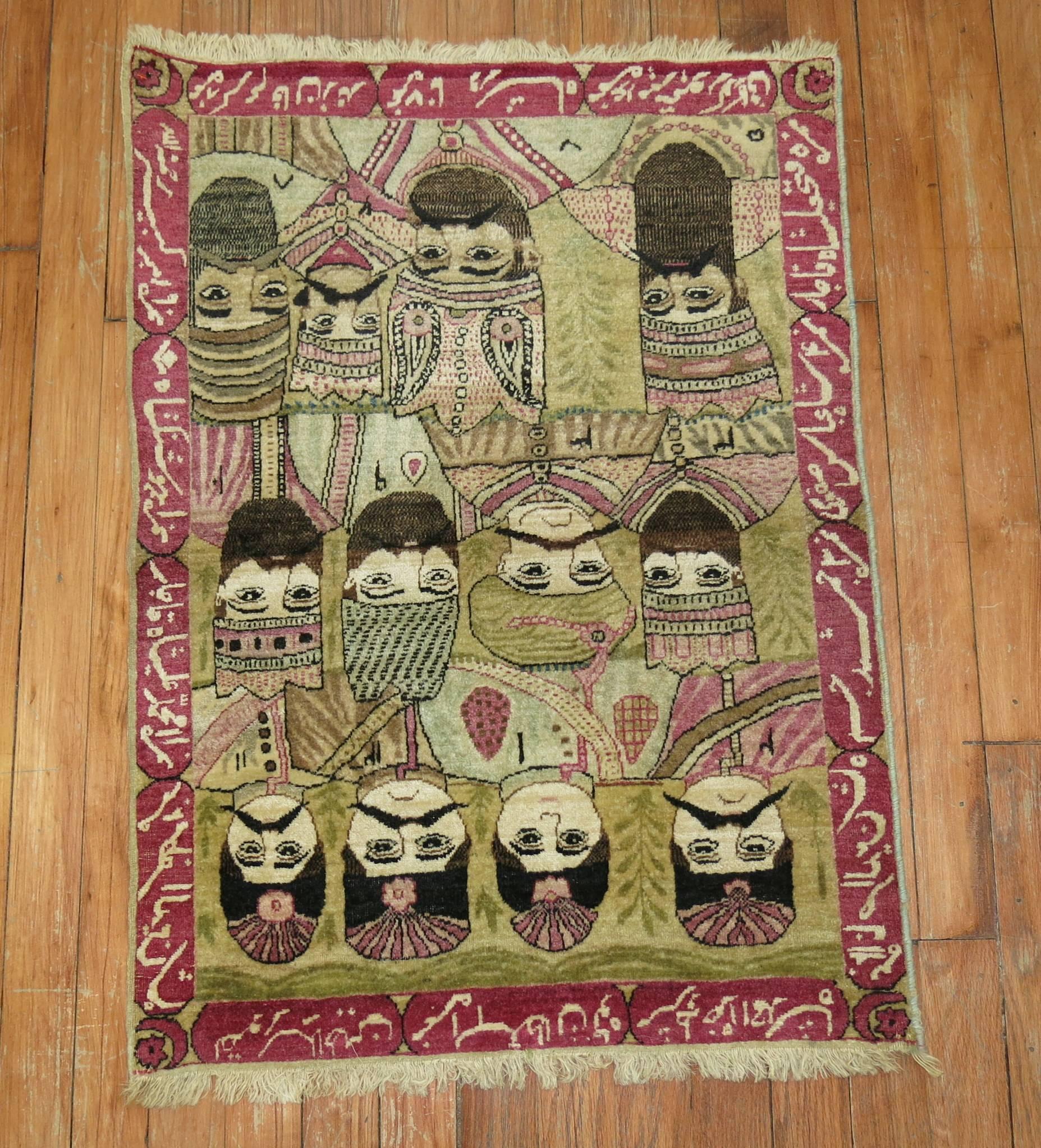 A 19th century super fine quality Persian Lavar Kerman rug depicting the 12 Kings of Persia with each name inscribed on the border.