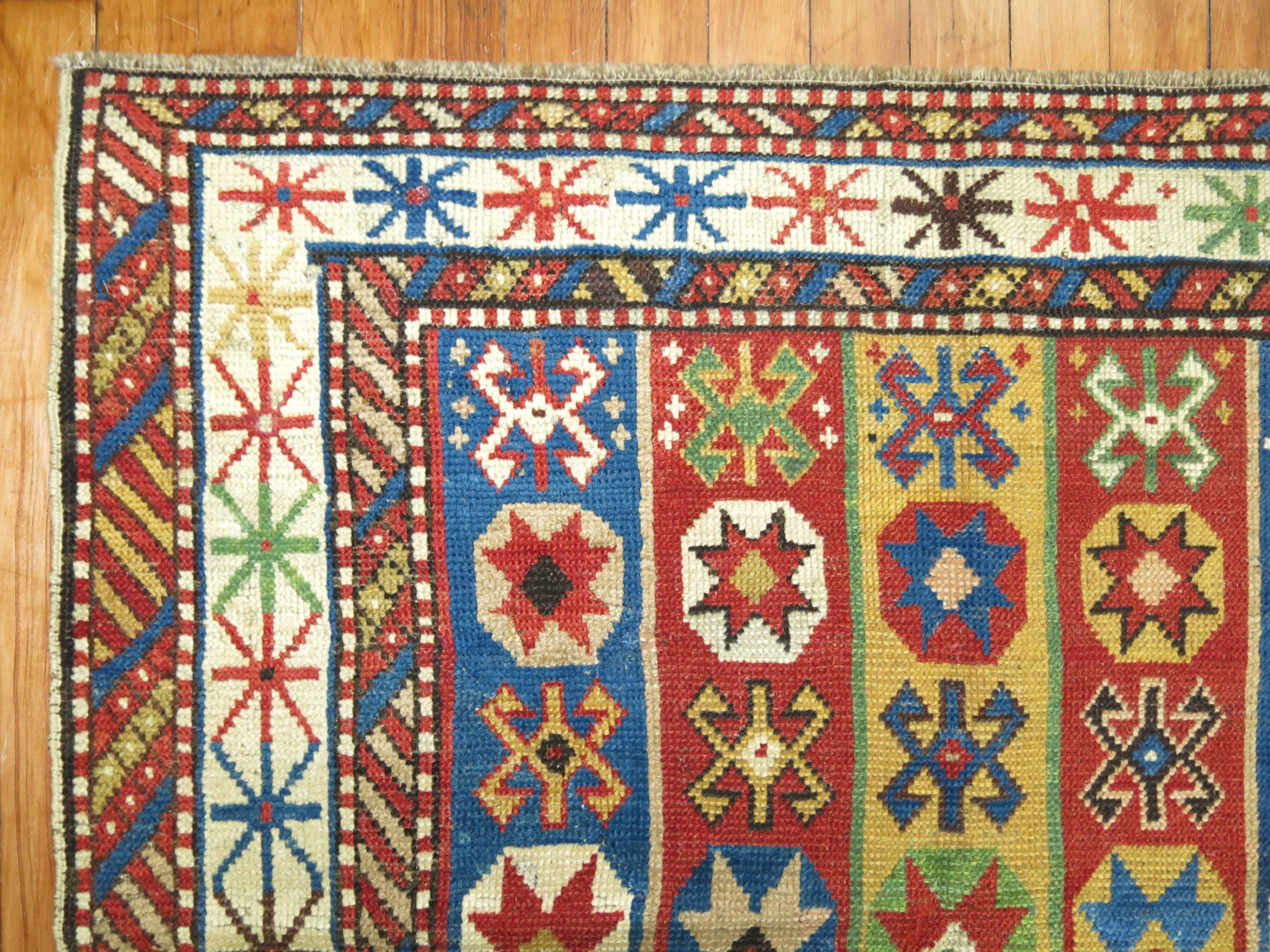 Hand-Woven Whimsical Early 20th Century Decorative Antique Caucasian Tribal Rug