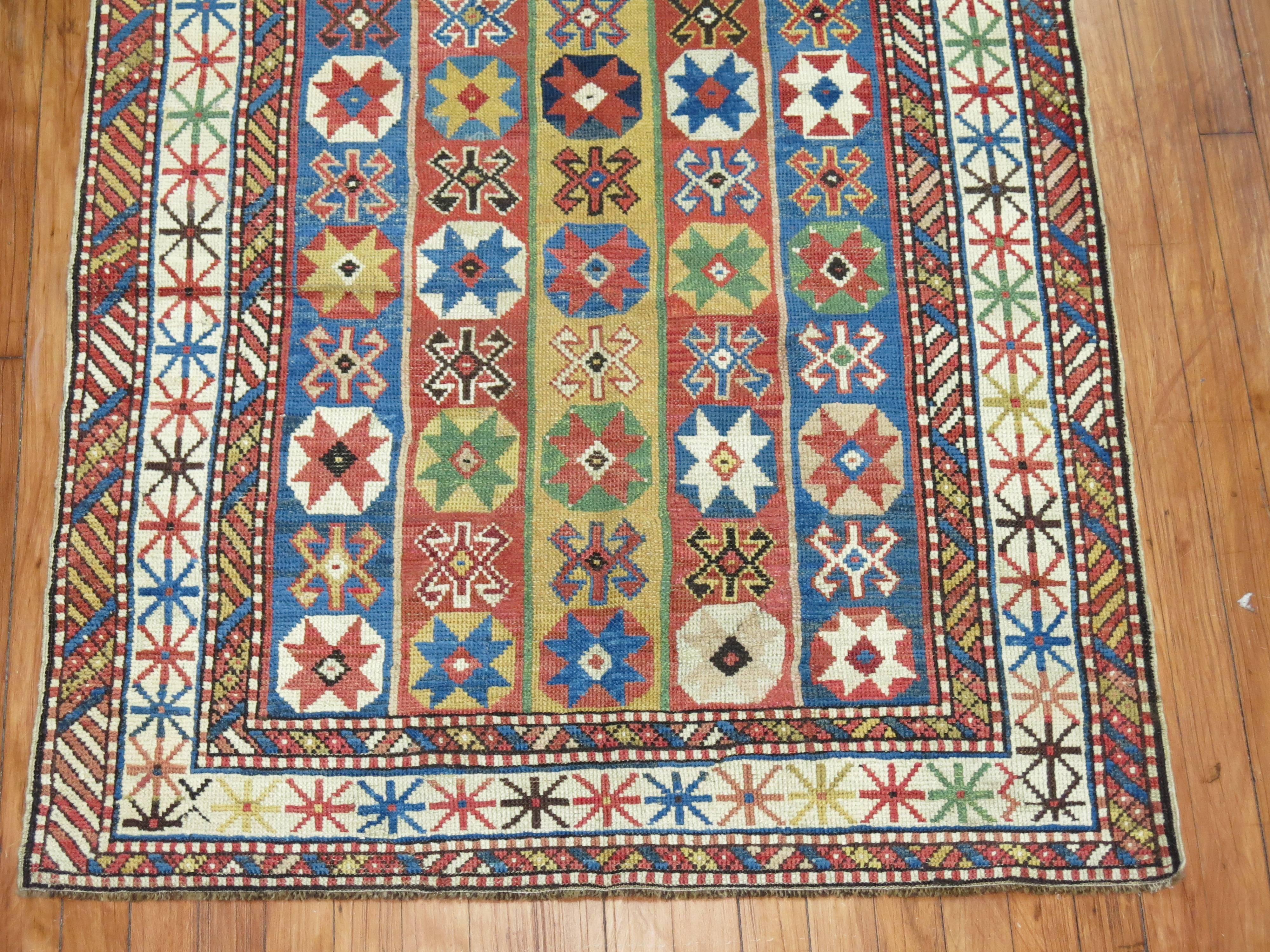 Wool Whimsical Early 20th Century Decorative Antique Caucasian Tribal Rug