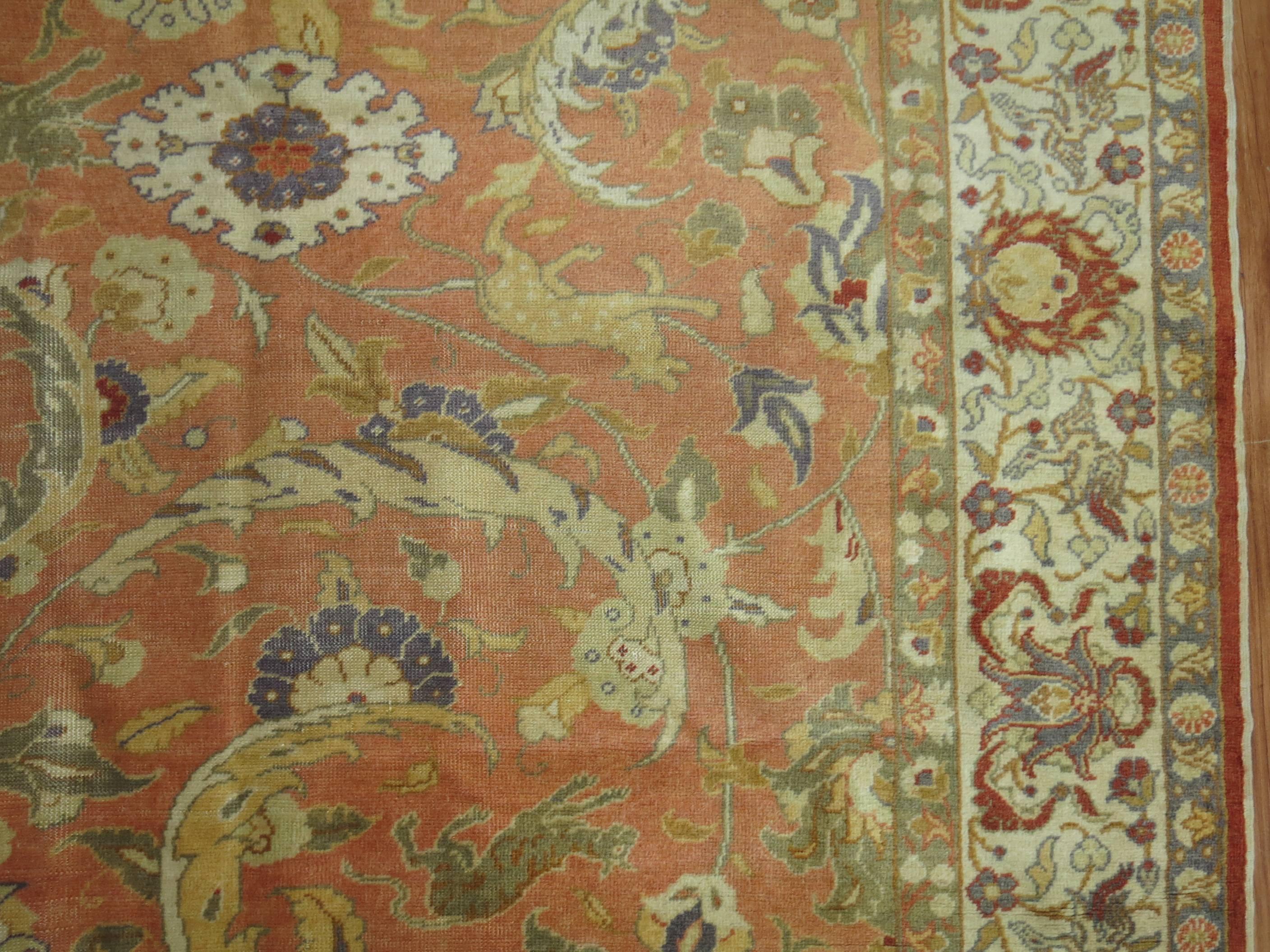 Hand-Knotted Lions and Tigers Turkish Sivas Pictorial Rug