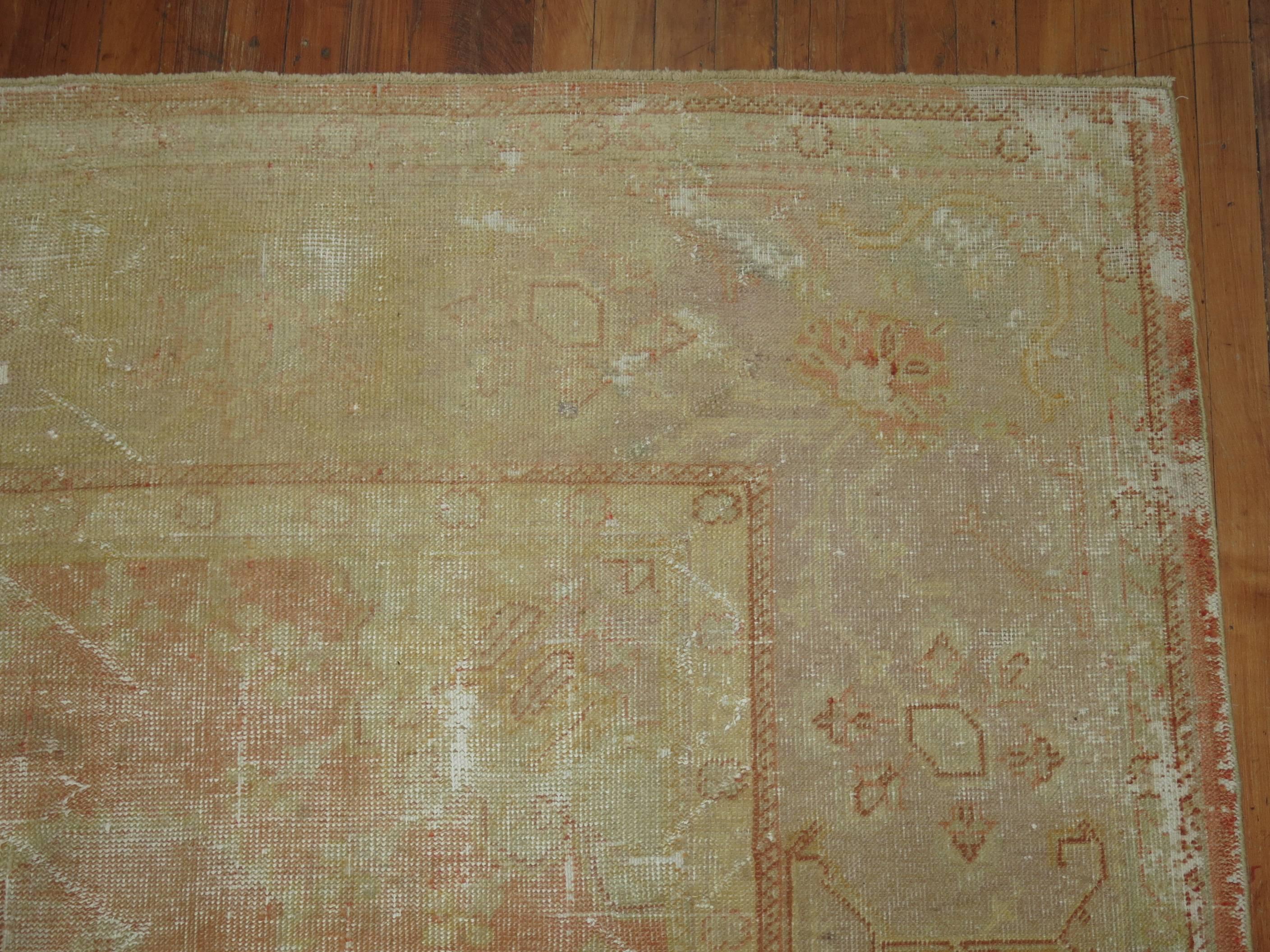 20th Century Shabby Chic Antique Oushak Carpet For Sale