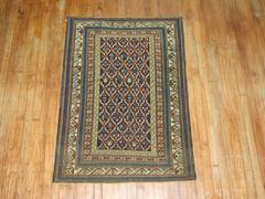 Tribal Navy Blue Antique Kuba Caucasian Handwoven Early 20th Century Rug