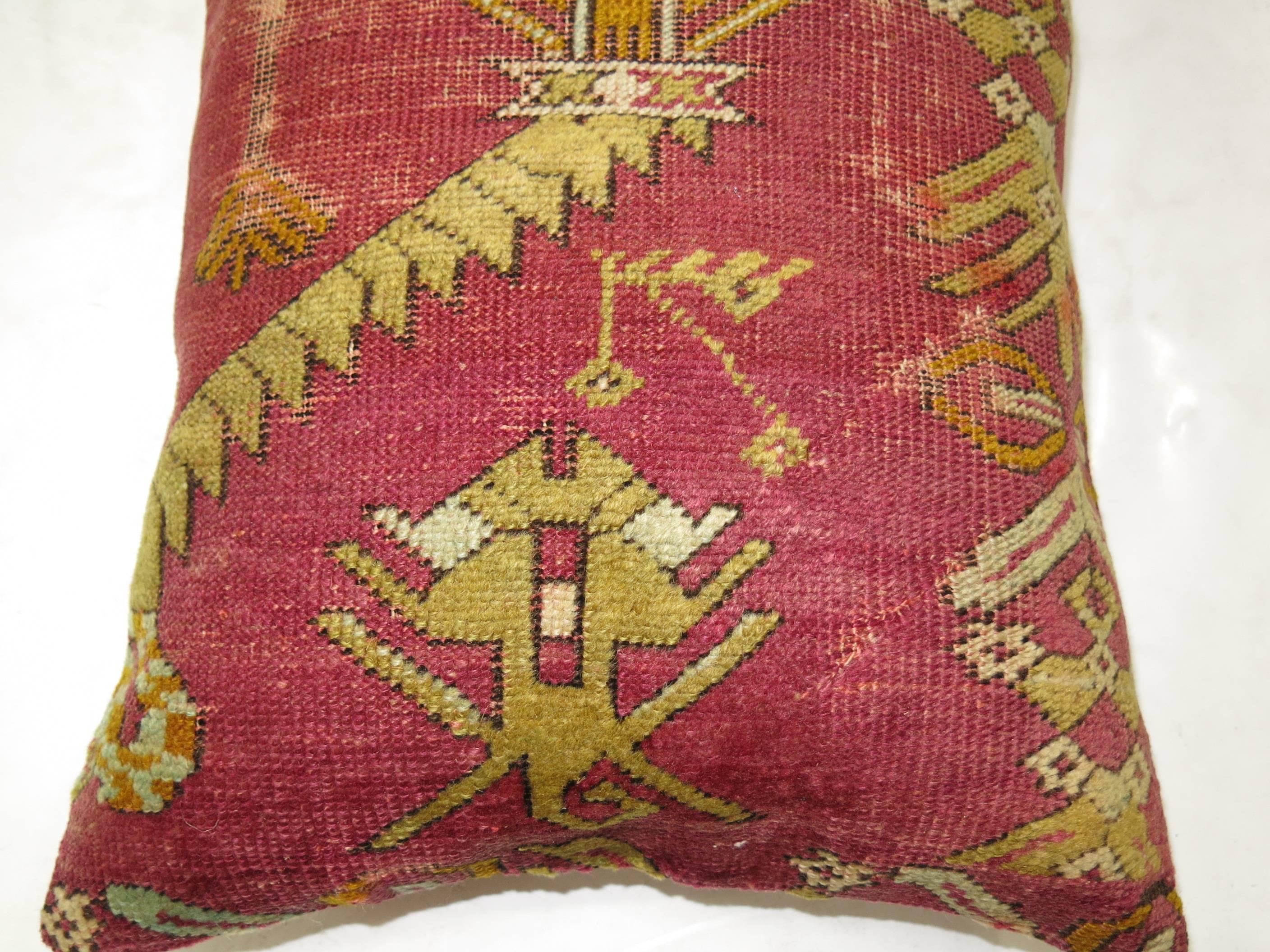 Agra Turkish Ghiordes Rug Pillow from 19th Century Rug