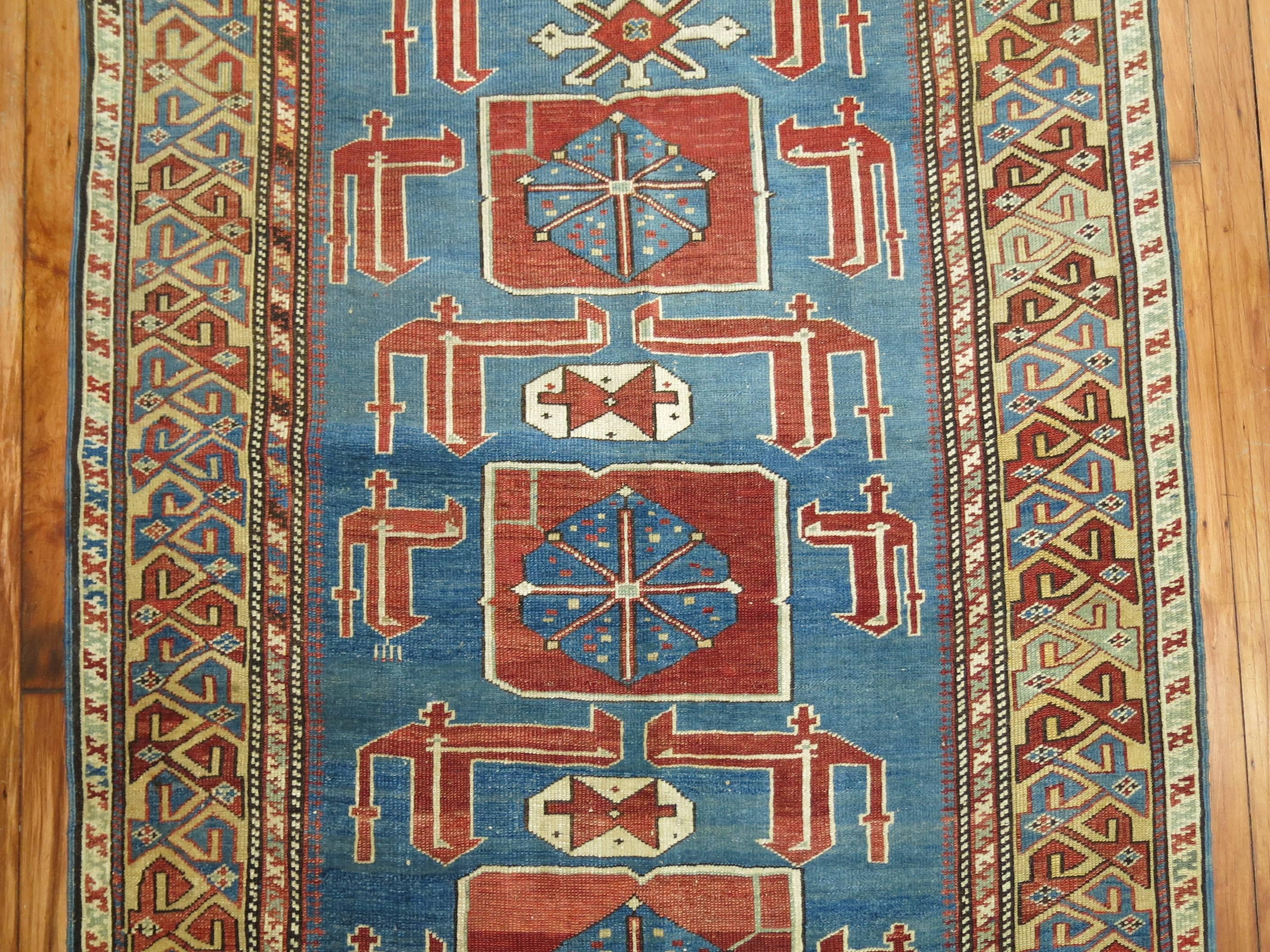 Wool Blue Karaghashli Caucasian Rug