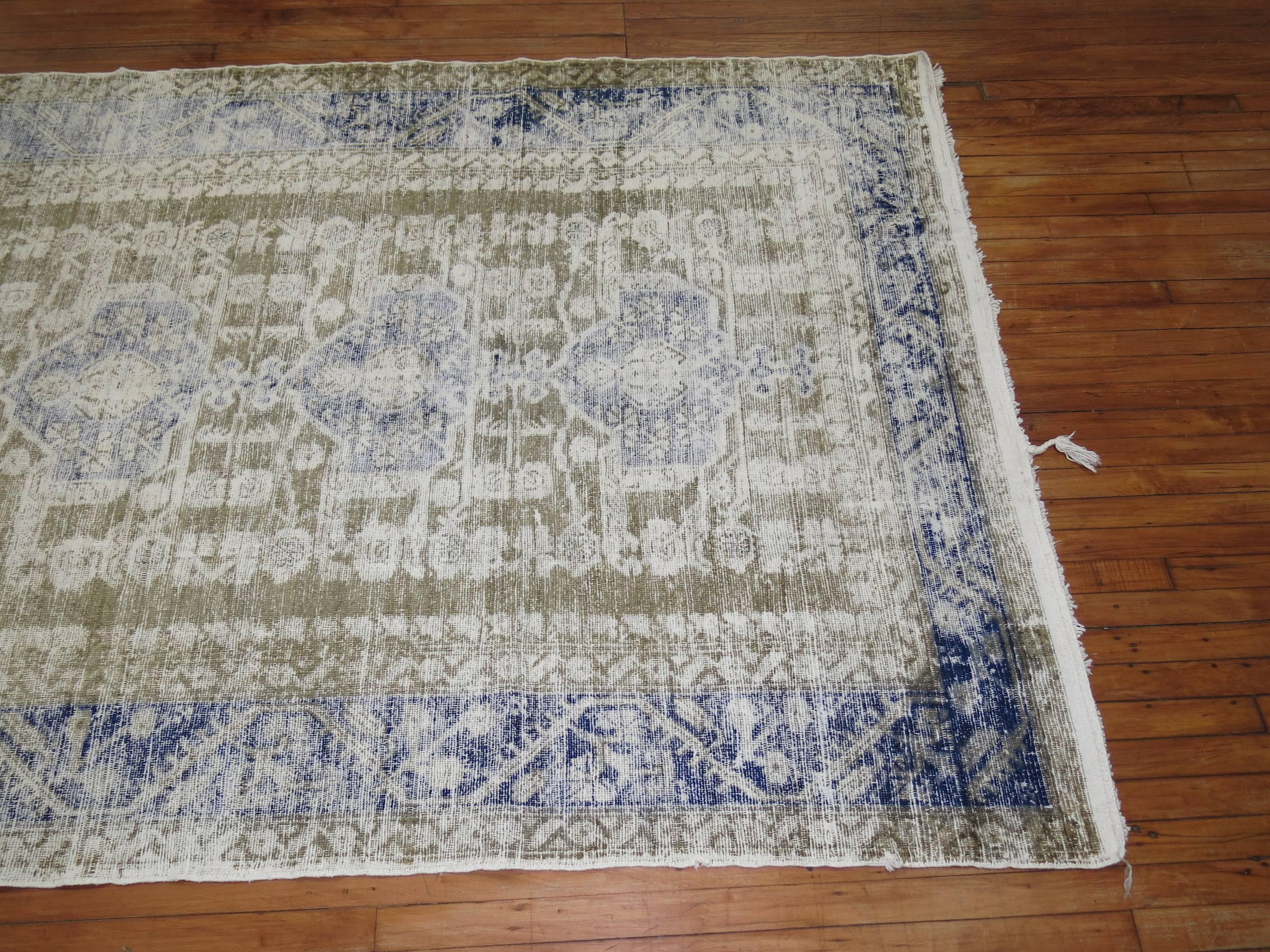 Shabby Chic Turkish Gallery Rug In Distressed Condition For Sale In New York, NY