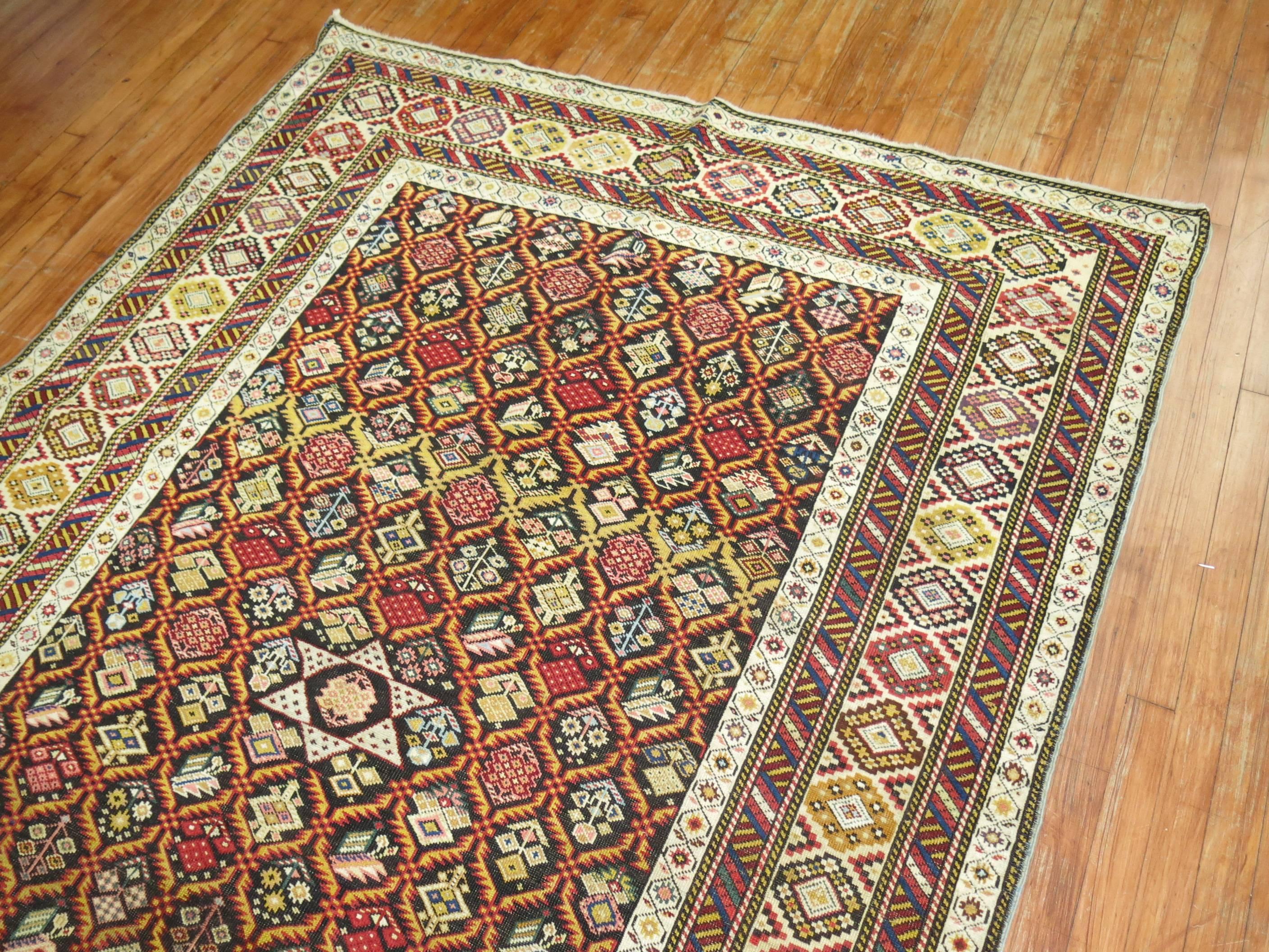 Wool Rare Early 20th Century Hand-Woven Antique Caucasian Shirvan Rug