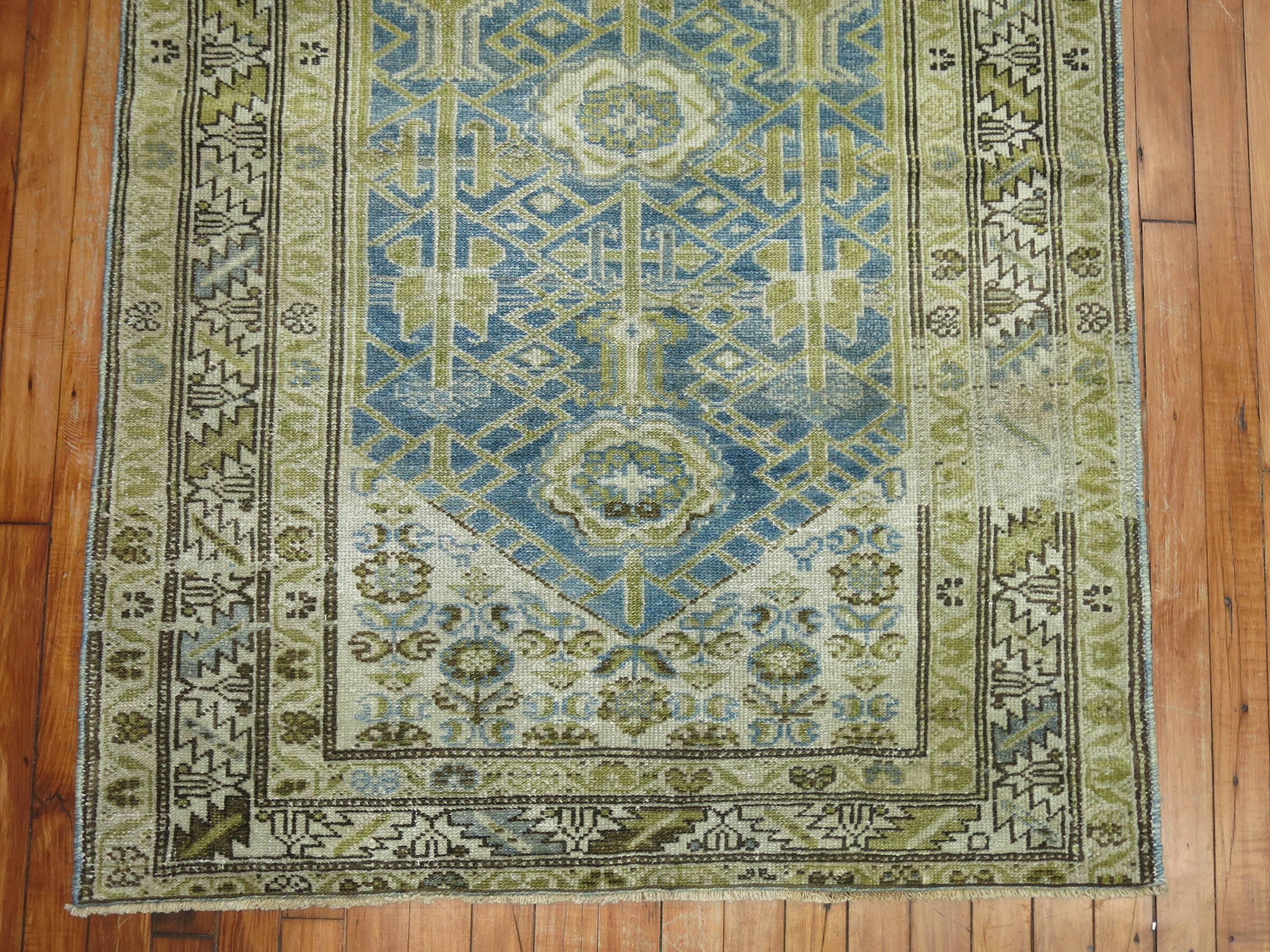 Hand-Woven Blue Antique Persian Malayer Rug