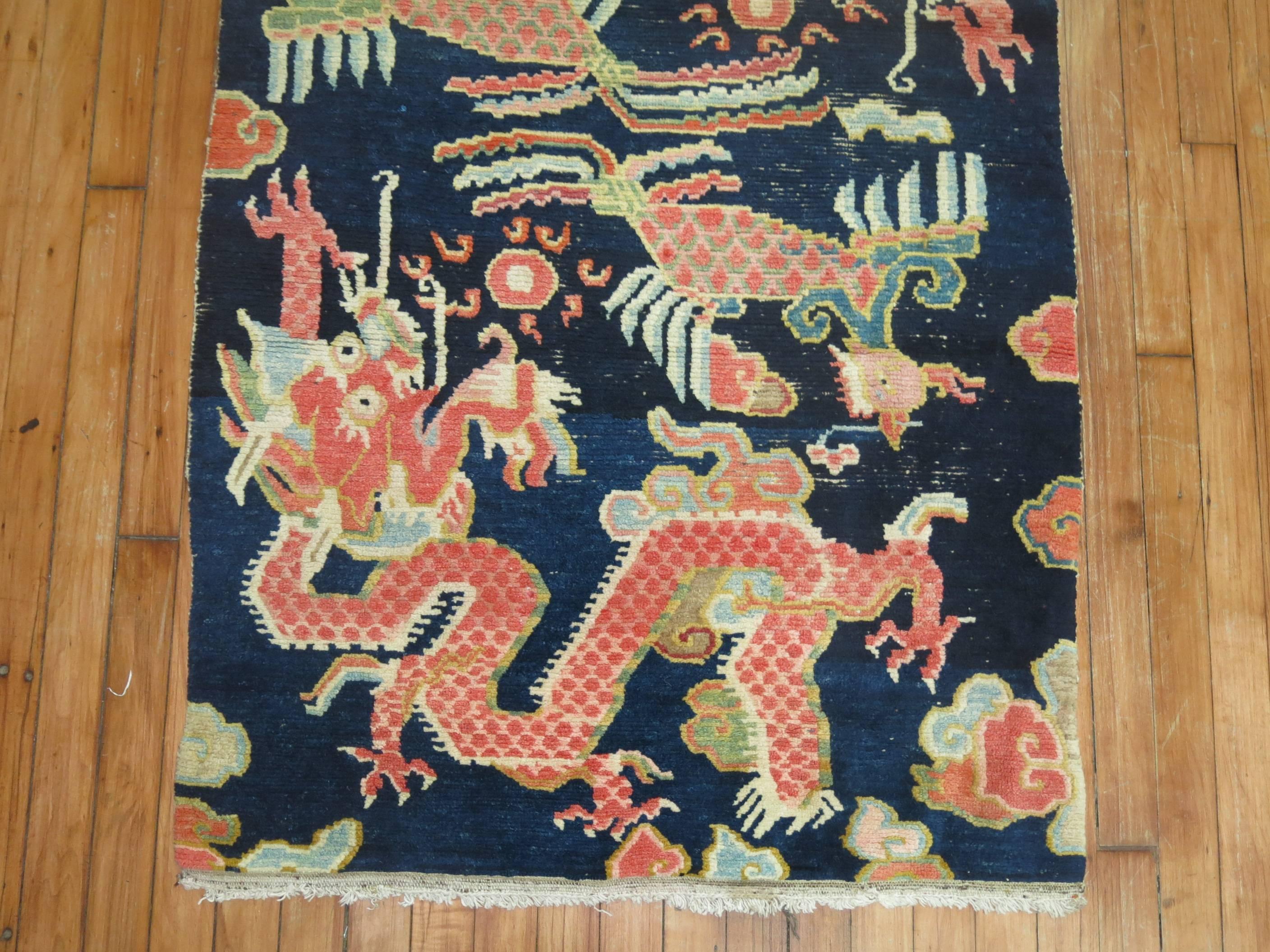 Chinese Export Dragon Antique Tibetan Rug