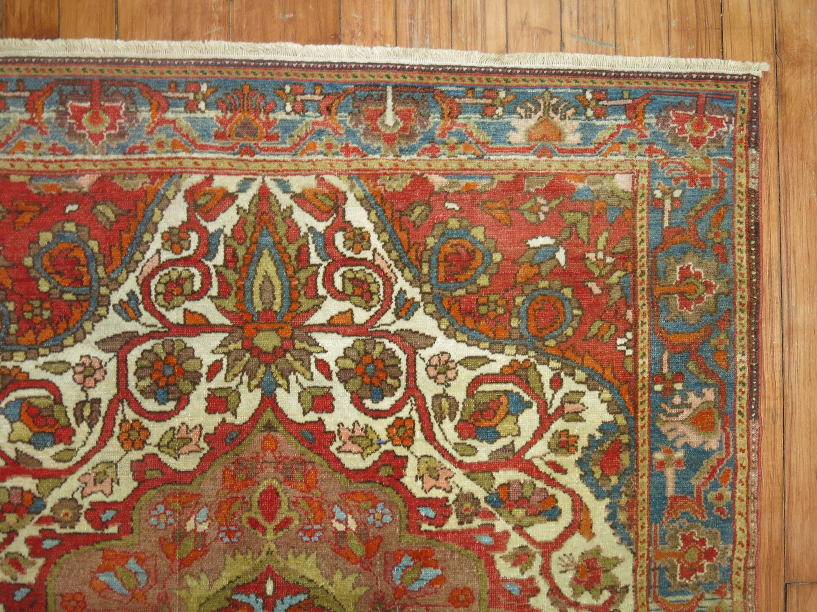 Tabriz Superbe tapis persan ancien Malayer de niveau connaisseur, fait à la main, ivoire en vente