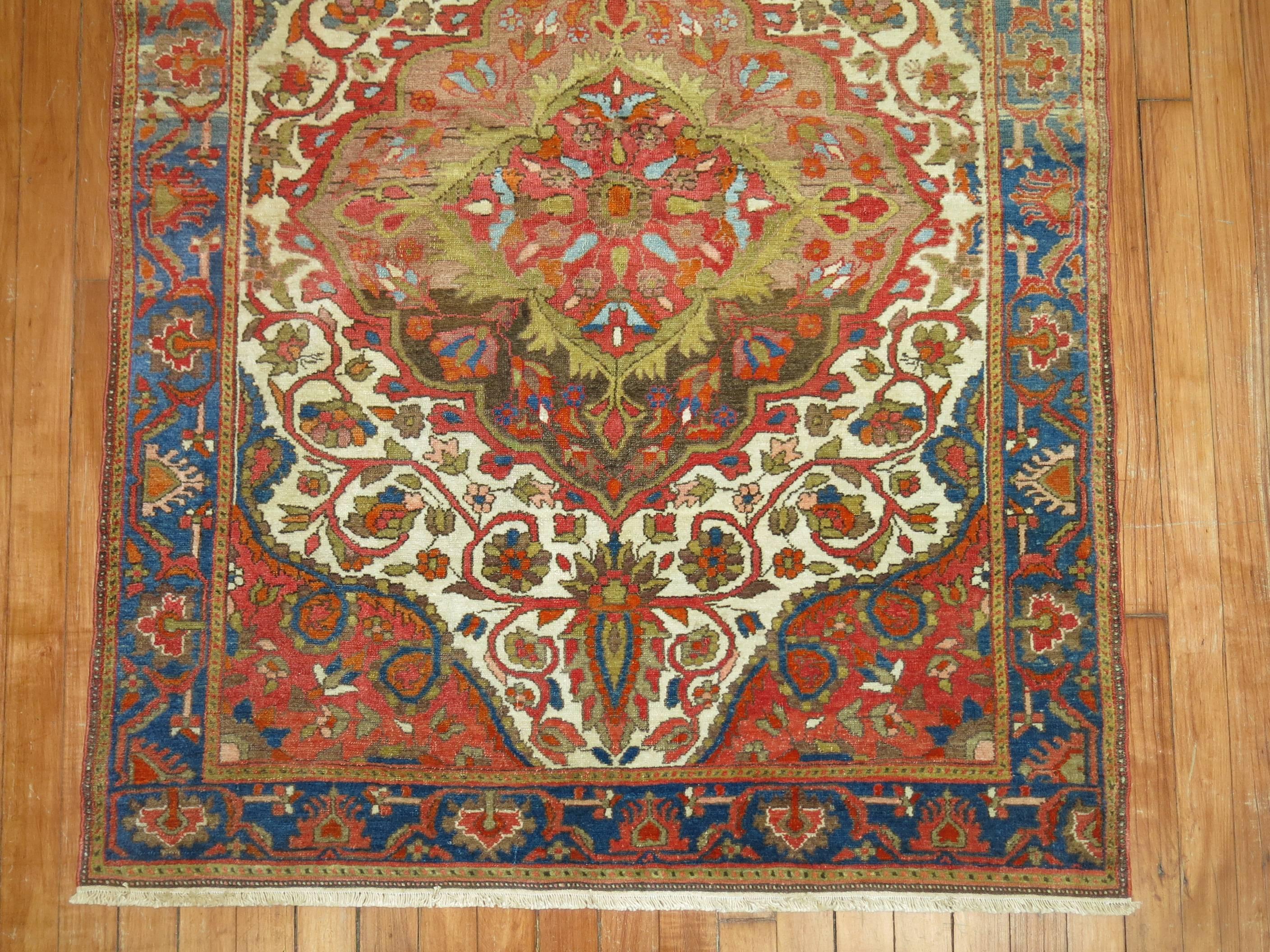 Perse Superbe tapis persan ancien Malayer de niveau connaisseur, fait à la main, ivoire en vente