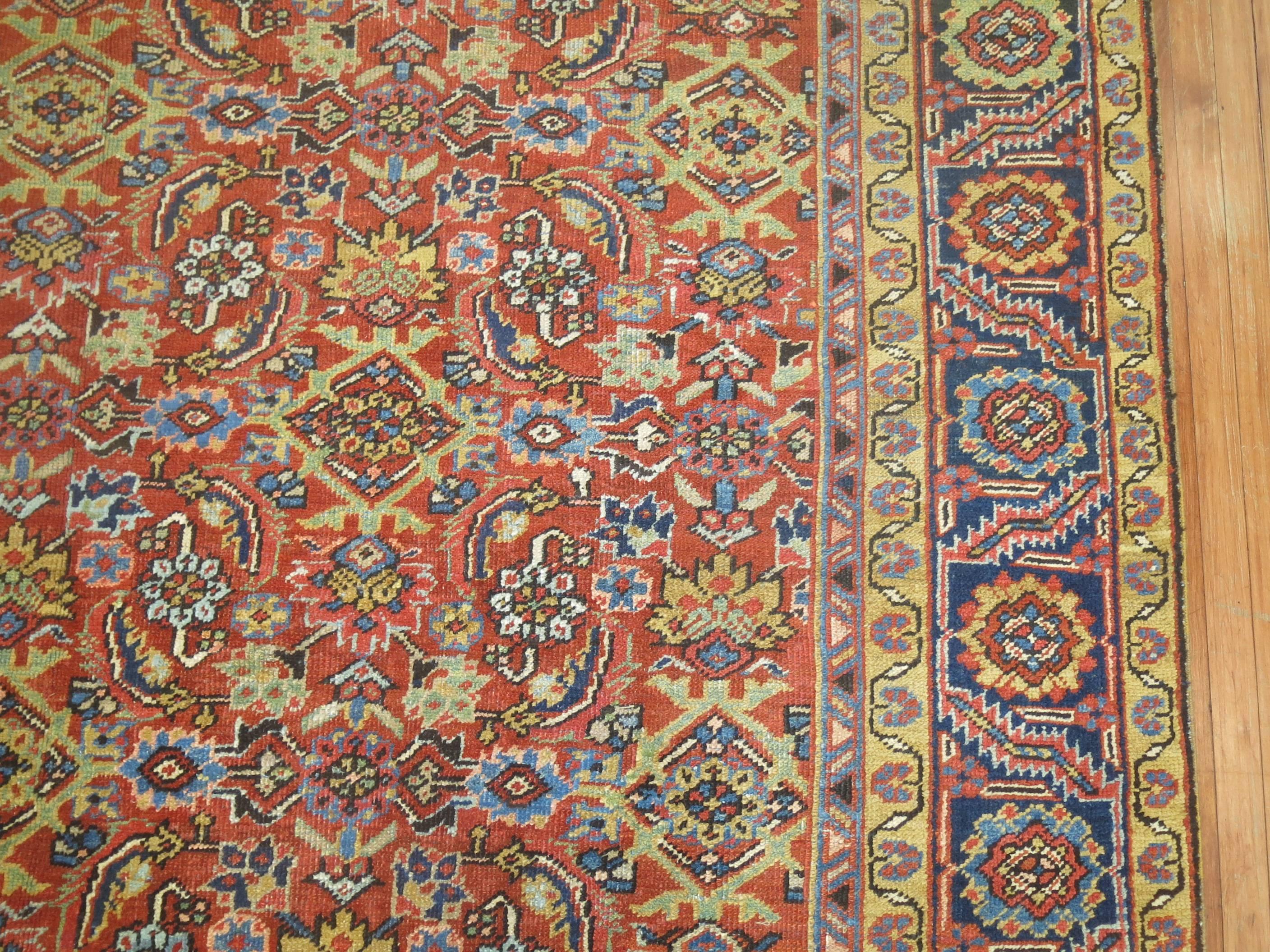 Hand-Woven Traditional Orange Persian Heriz Herati Rug