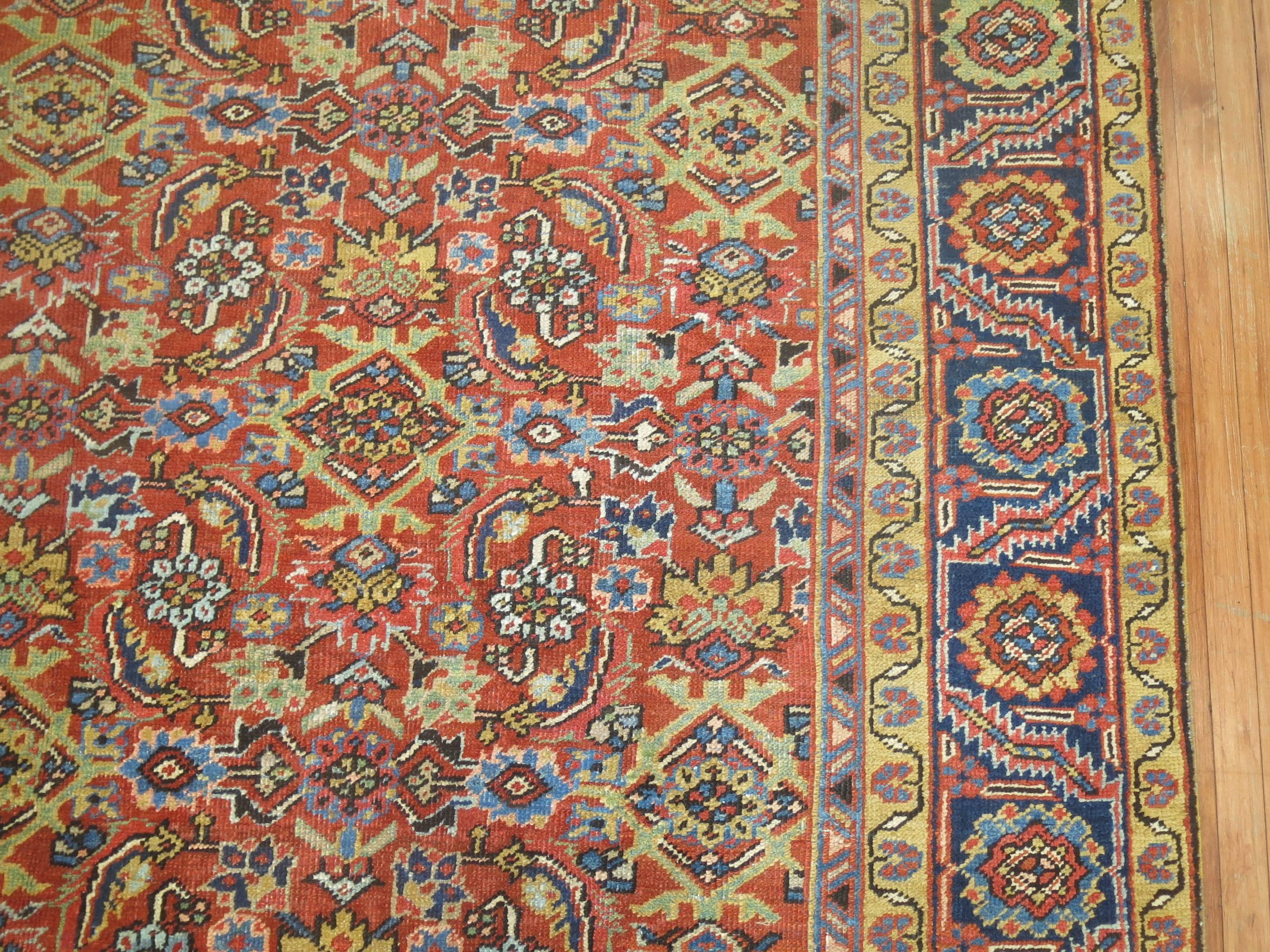 Hand-Woven Traditional Orange Persian Heriz Herati Rug For Sale