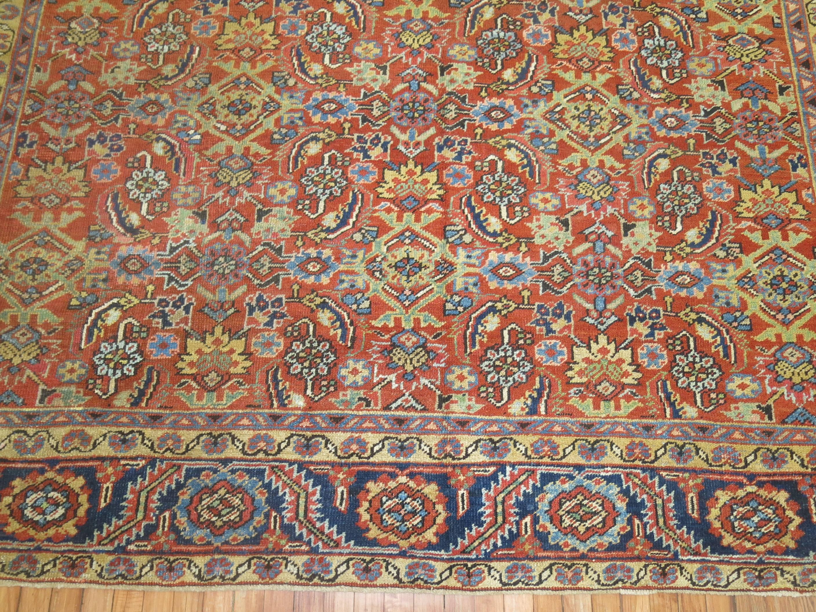 Traditional Orange Persian Heriz Herati Rug For Sale 1
