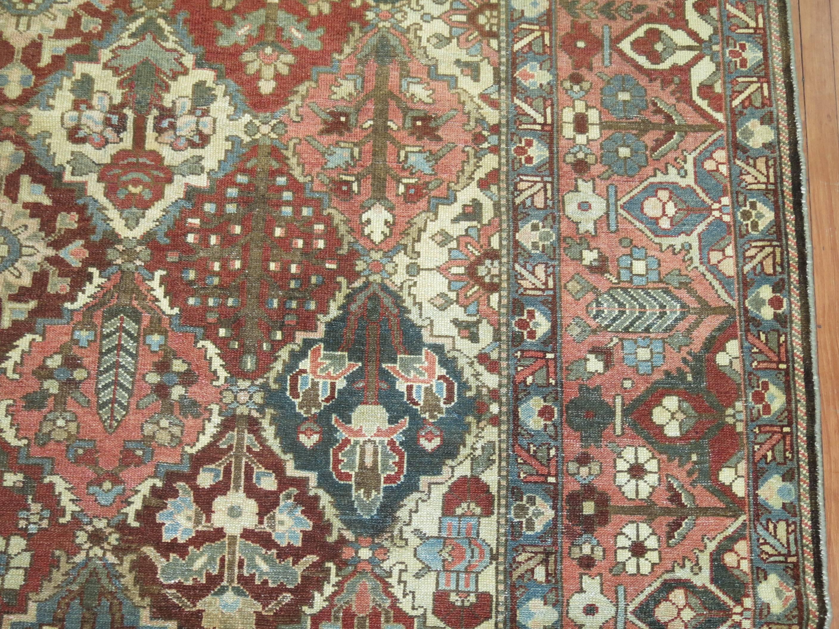 Hand-Knotted Antique Square Persian Bakhtiari Rug For Sale